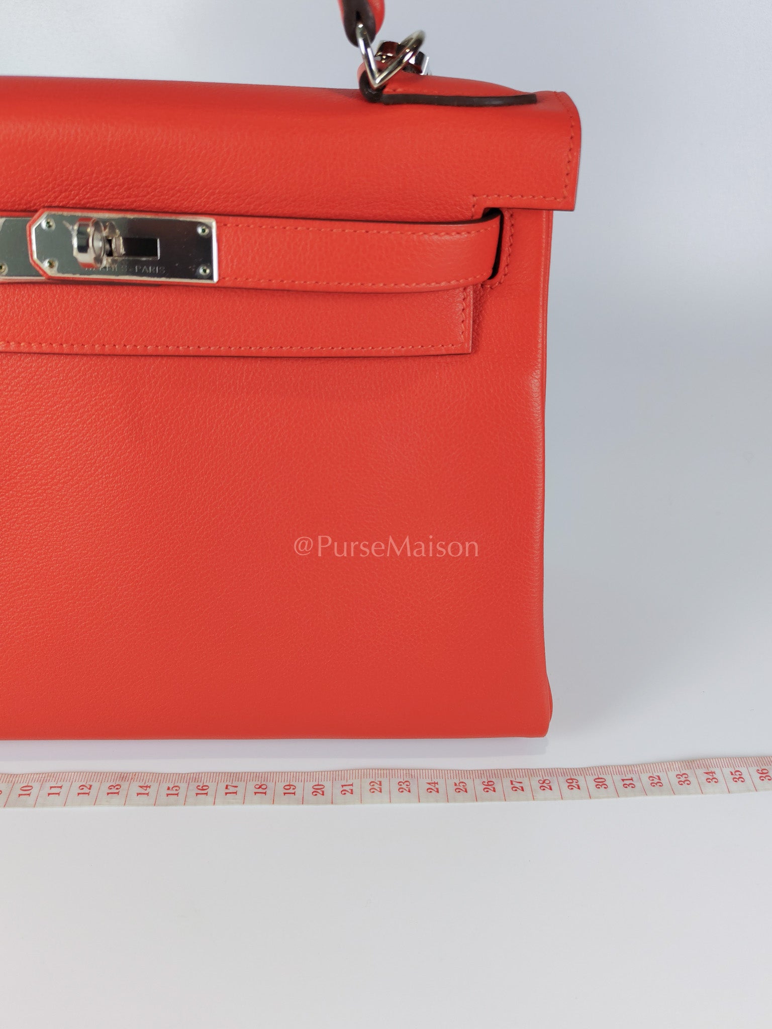 Kelly 28 Retourne in Rouge Tomate Evercolor in Palladium Hardware Stamp X (2016) | Purse Maison Luxury Bags Shop