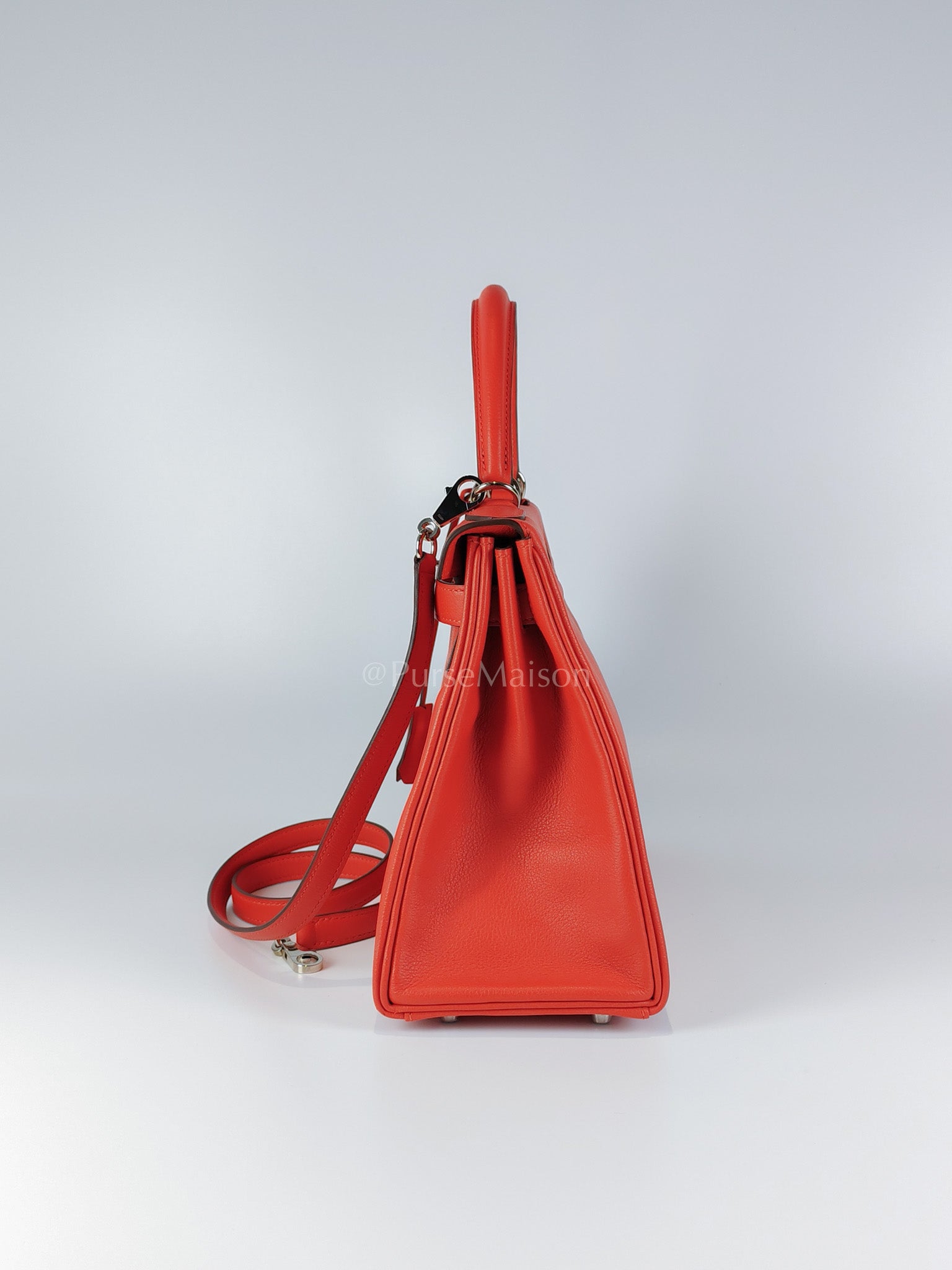 Kelly 28 Retourne in Rouge Tomate Evercolor in Palladium Hardware Stamp X (2016) | Purse Maison Luxury Bags Shop