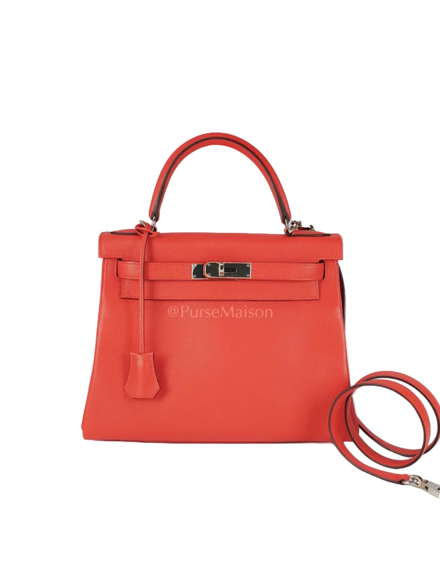 Kelly 28 Retourne in Rouge Tomate Evercolor in Palladium Hardware Stamp X (2016) | Purse Maison Luxury Bags Shop