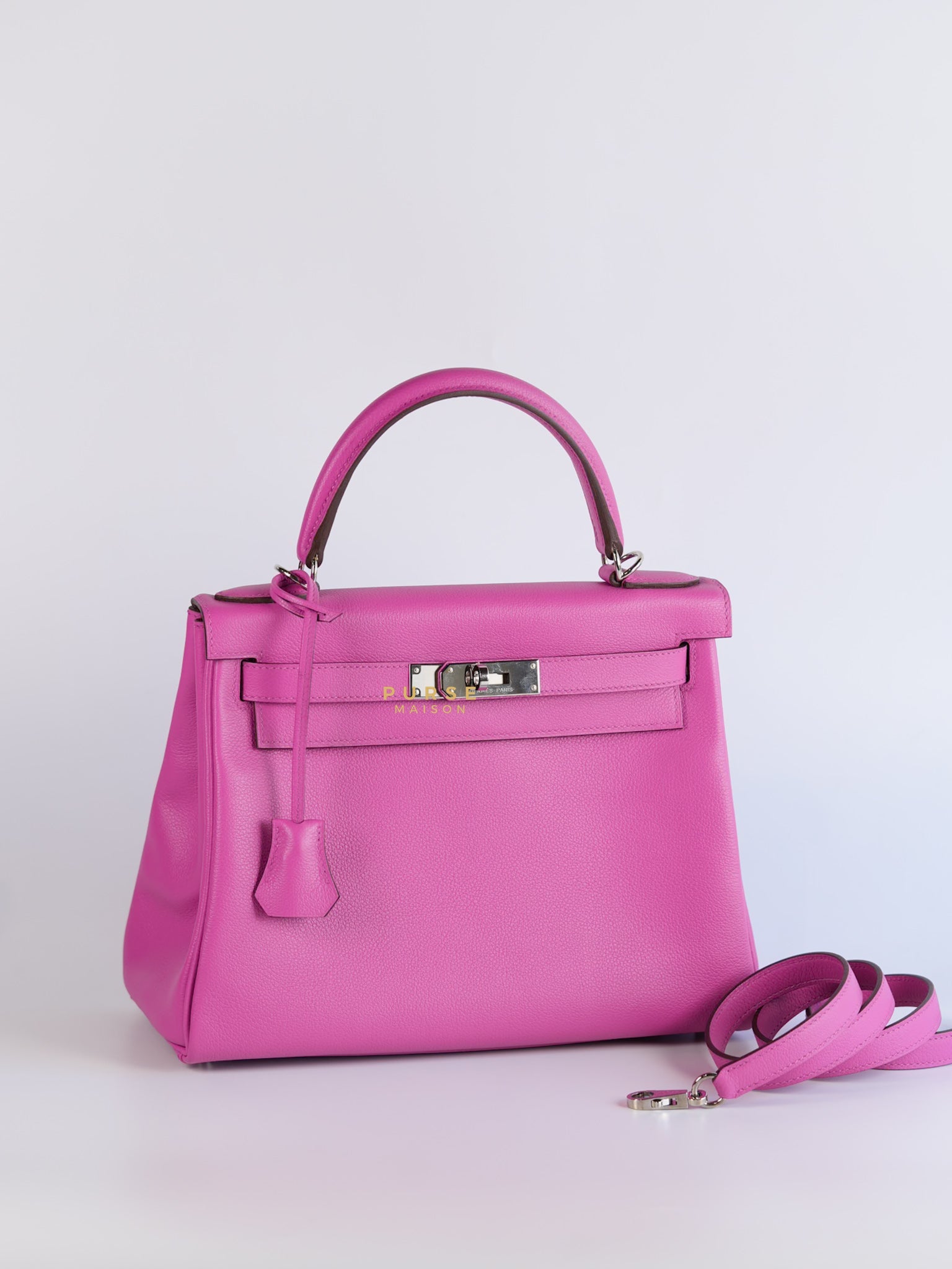 Kelly 28 Retourne Magnolia Veau Evercolor Palladium Hardware Stamp D (2019) | Purse Maison Luxury Bags Shop