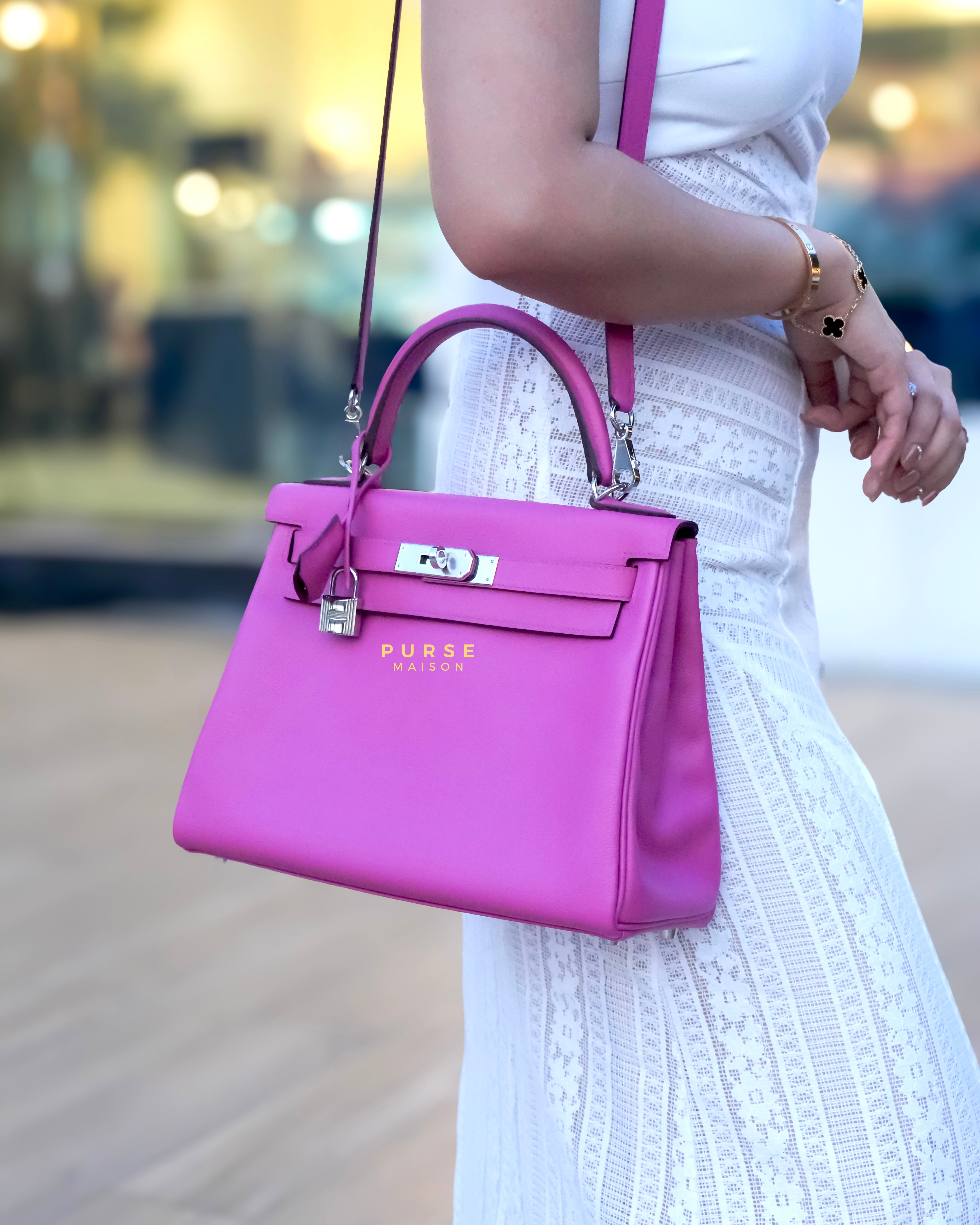 Kelly 28 Retourne Magnolia Veau Evercolor Palladium Hardware Stamp D (2019) | Purse Maison Luxury Bags Shop