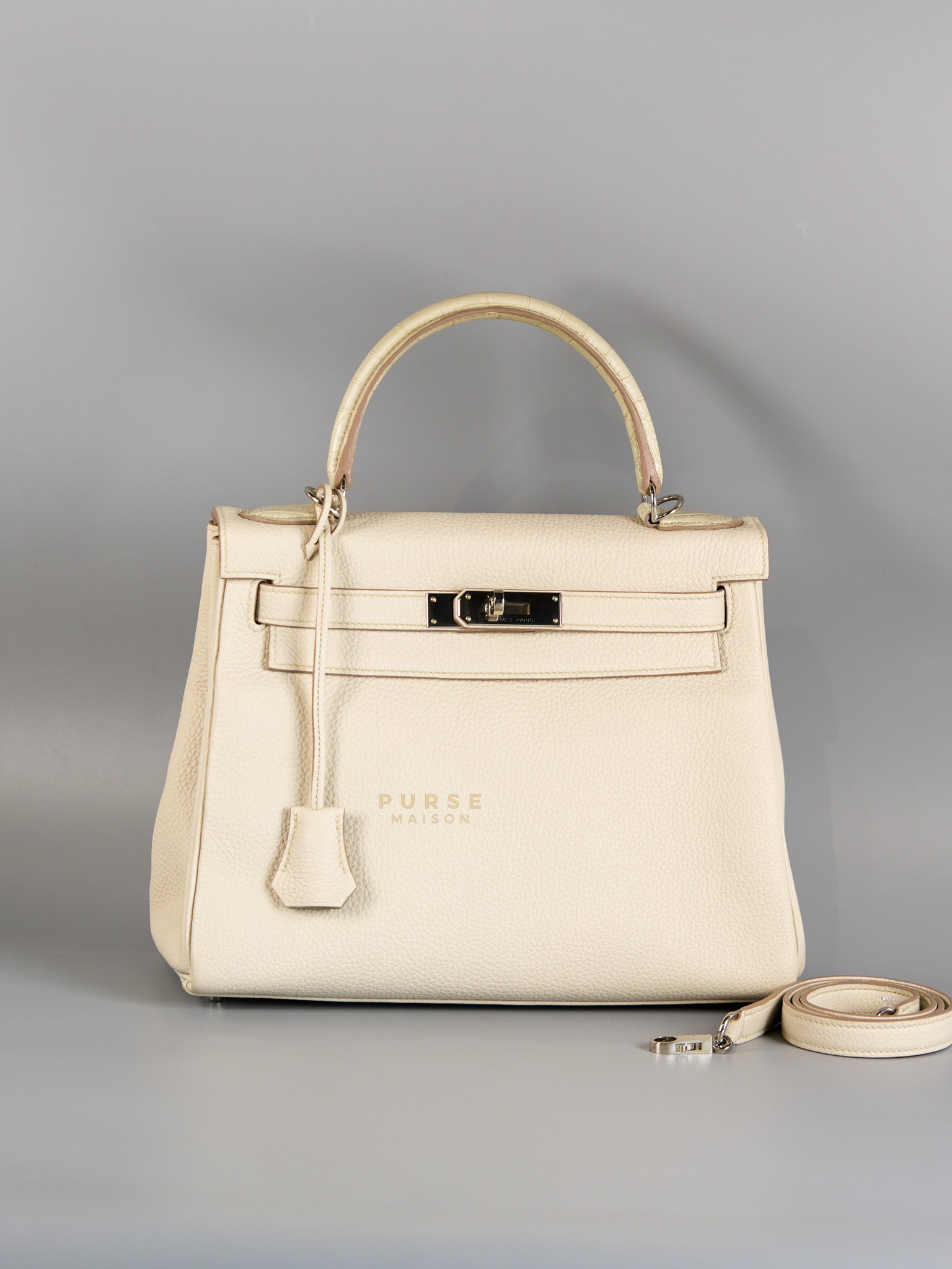 Kelly 28 Retourne Touch Beton Togo Leather in Palladium Hardware Stamp C (2018) | Purse Maison Luxury Bags Shop