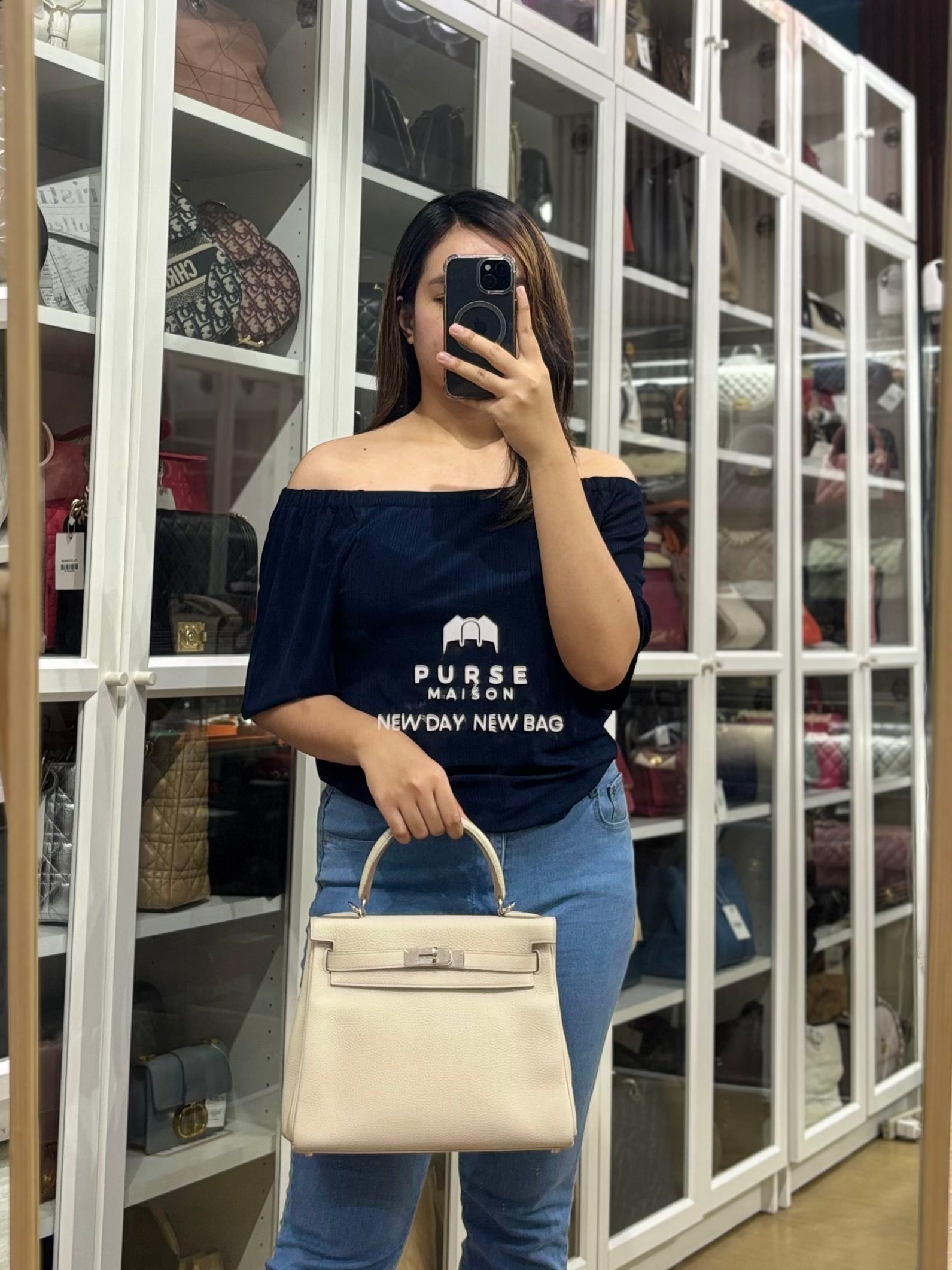 Kelly 28 Retourne Touch Beton Togo Leather in Palladium Hardware Stamp C (2018) | Purse Maison Luxury Bags Shop