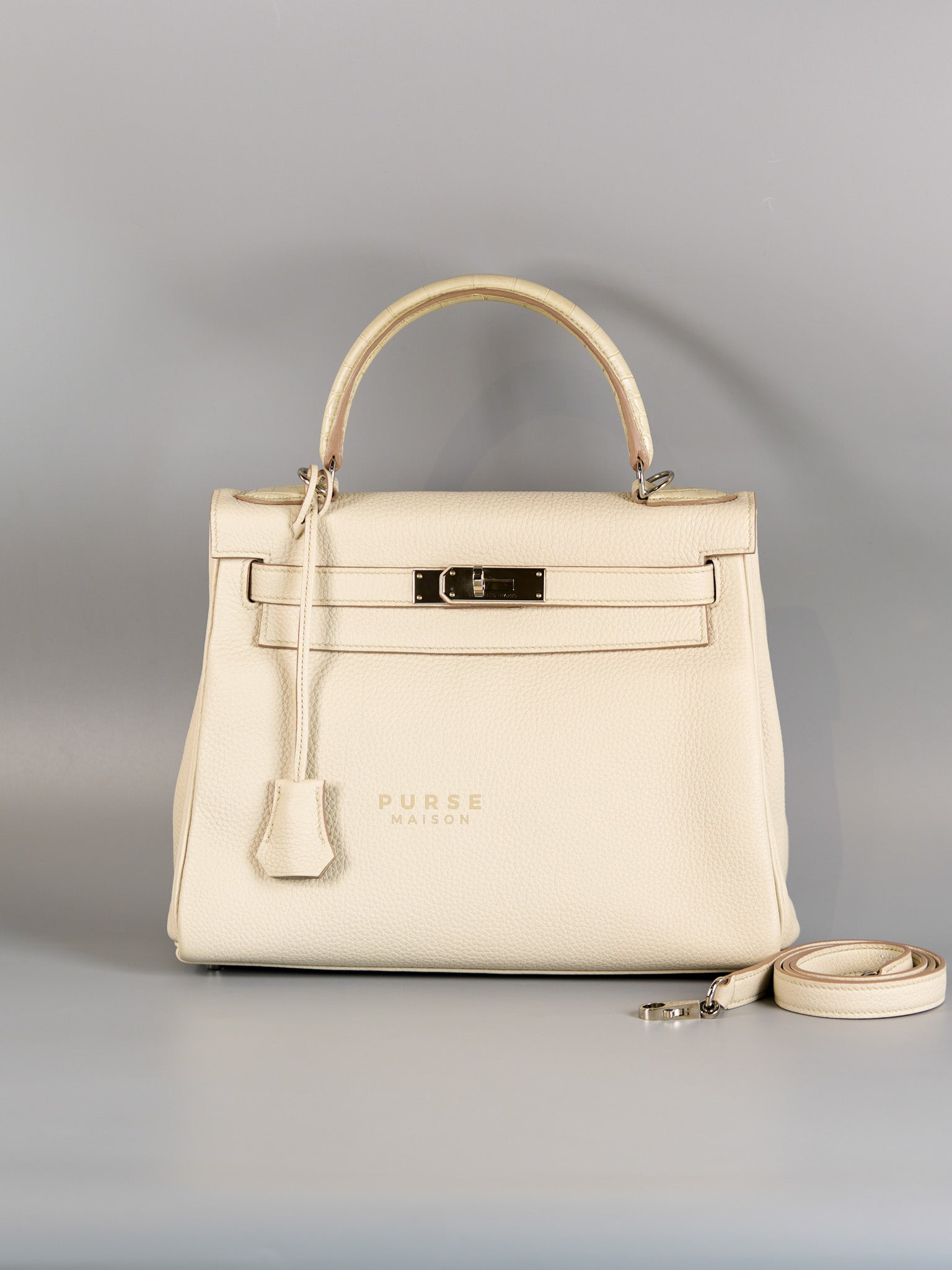 Kelly 28 Retourne Touch Beton Togo Leather in Palladium Hardware Stamp C (2018) | Purse Maison Luxury Bags Shop