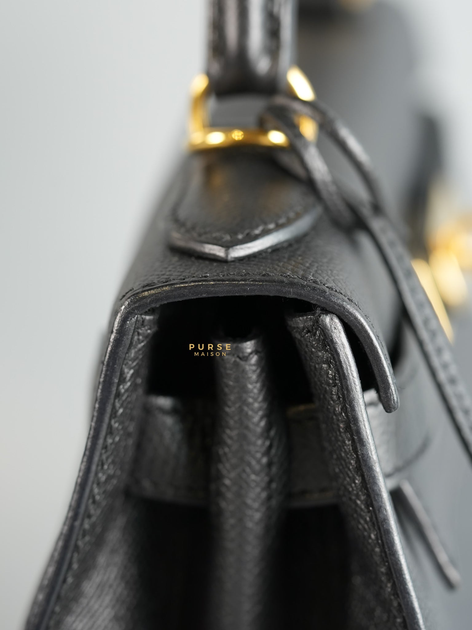 Kelly 28 Sellier Black in Epsom Leather and Gold Hardware Stamp X (2016) | Purse Maison Luxury Bags Shop