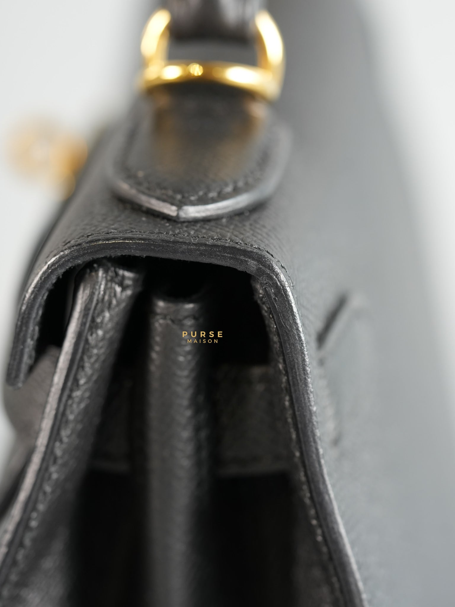 Kelly 28 Sellier Black in Epsom Leather and Gold Hardware Stamp X (2016) | Purse Maison Luxury Bags Shop