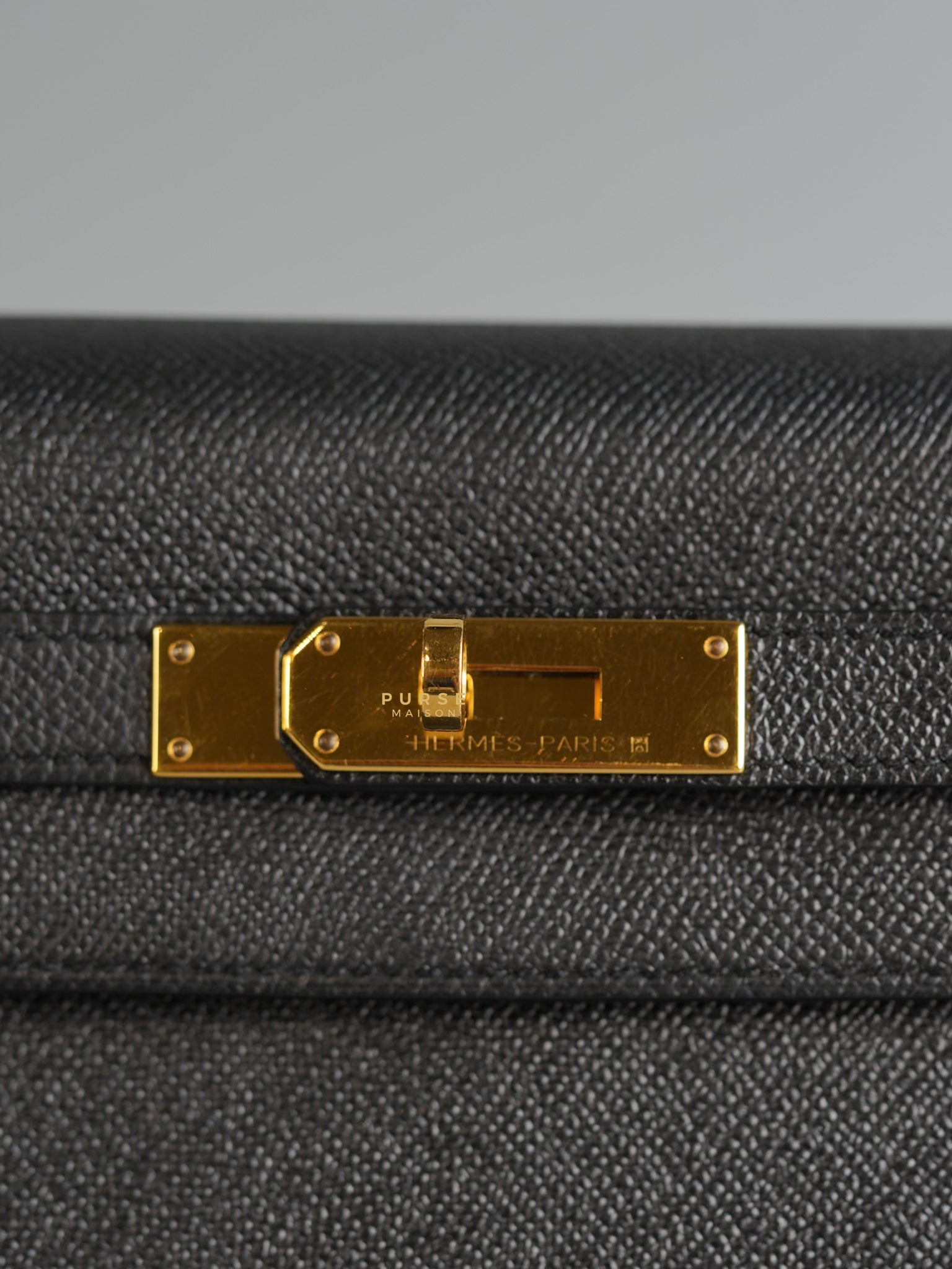 Kelly 28 Sellier Black in Epsom Leather and Gold Hardware Stamp X (2016) | Purse Maison Luxury Bags Shop