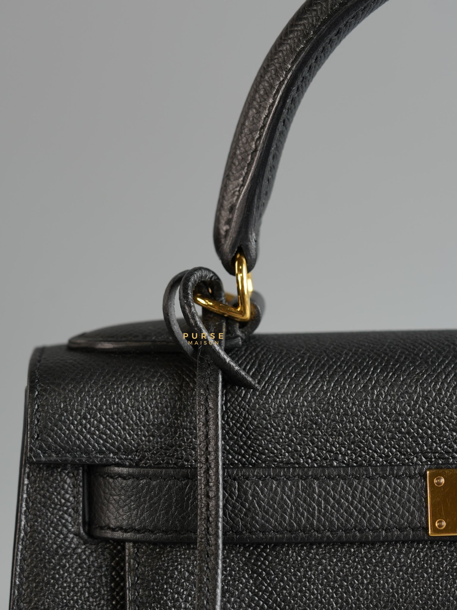 Kelly 28 Sellier Black in Epsom Leather and Gold Hardware Stamp X (2016) | Purse Maison Luxury Bags Shop