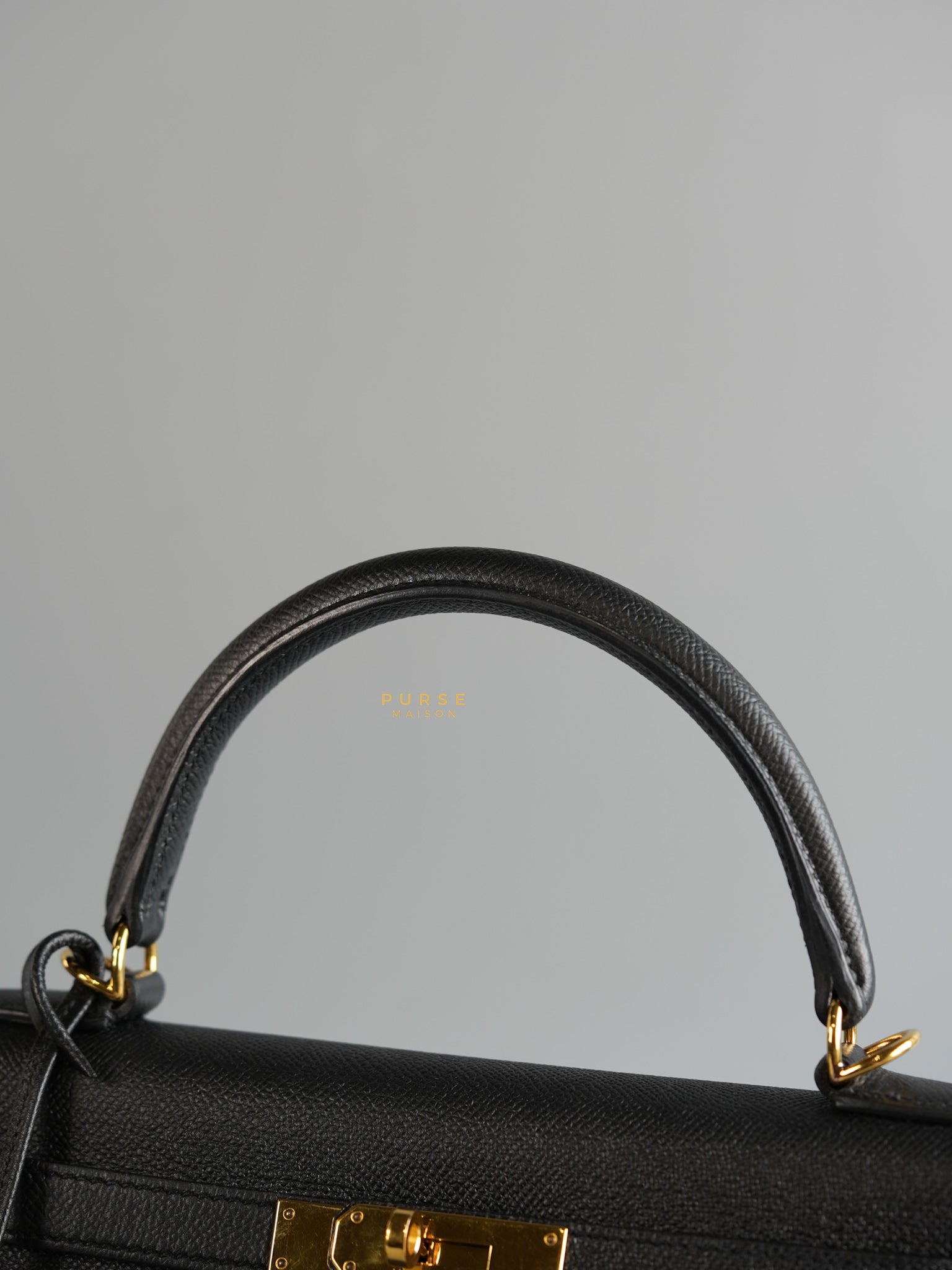 Kelly 28 Sellier Black in Epsom Leather and Gold Hardware Stamp X (2016) | Purse Maison Luxury Bags Shop