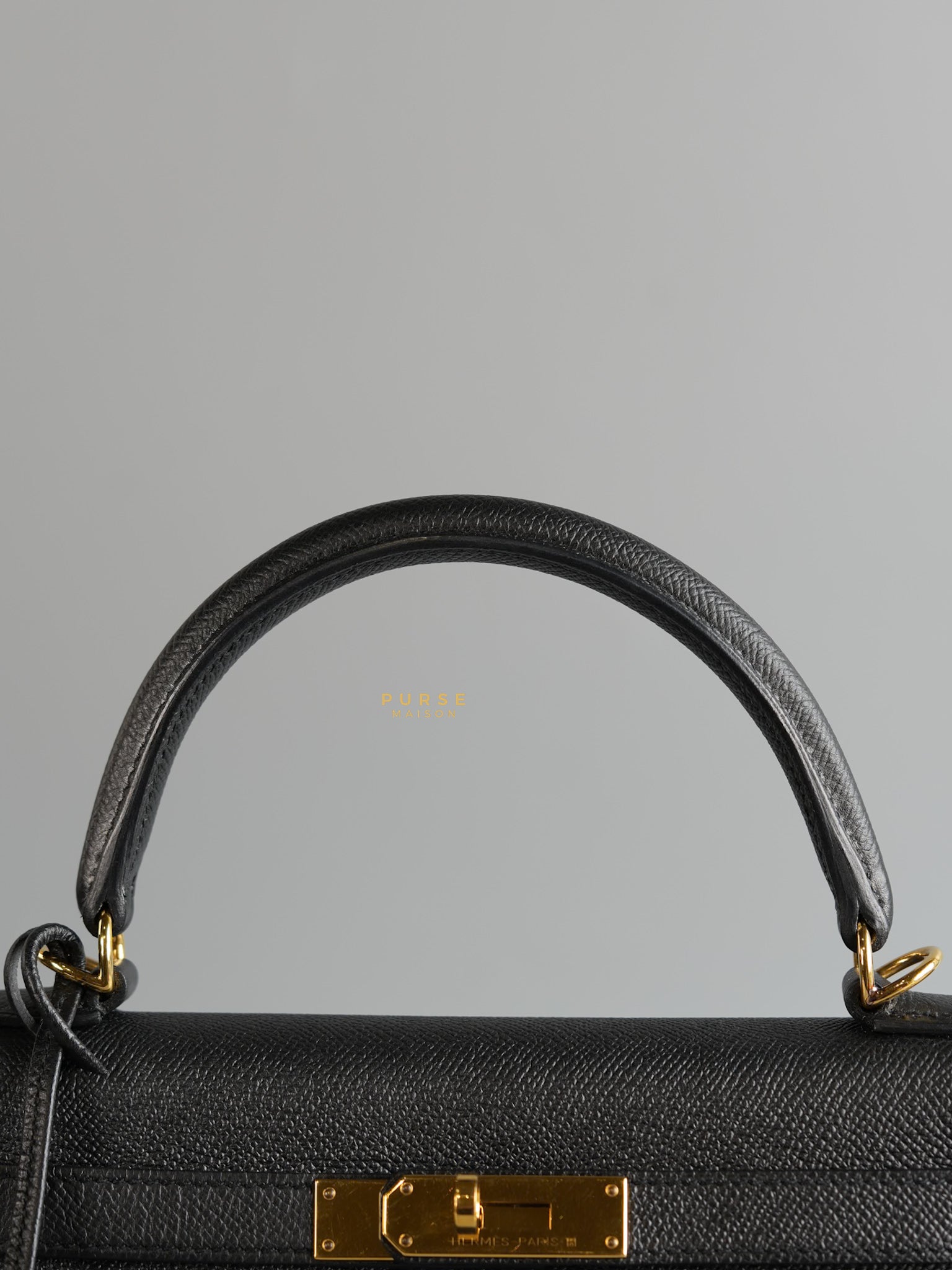 Kelly 28 Sellier Black in Epsom Leather and Gold Hardware Stamp X (2016) | Purse Maison Luxury Bags Shop