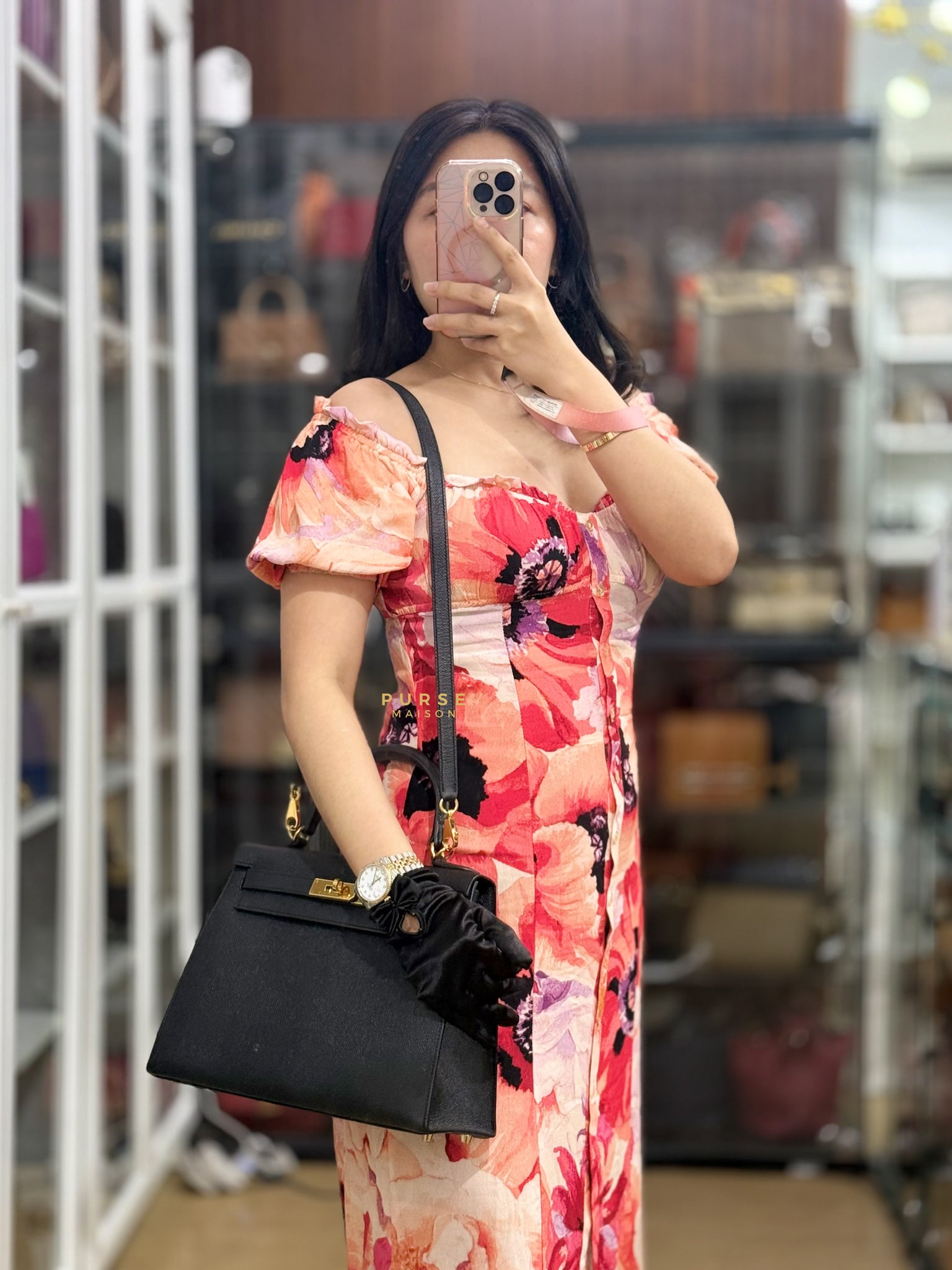 Kelly 28 Sellier Black in Epsom Leather and Gold Hardware Stamp X (2016) | Purse Maison Luxury Bags Shop