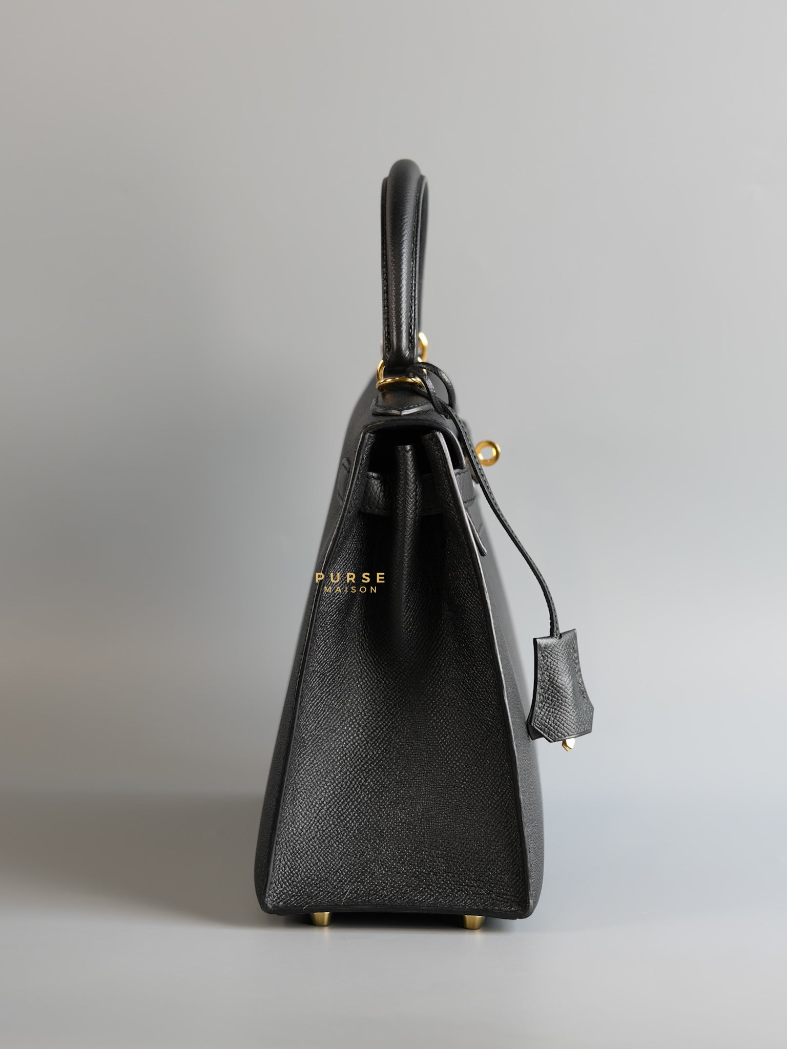 Kelly 28 Sellier Black in Epsom Leather and Gold Hardware Stamp X (2016) | Purse Maison Luxury Bags Shop