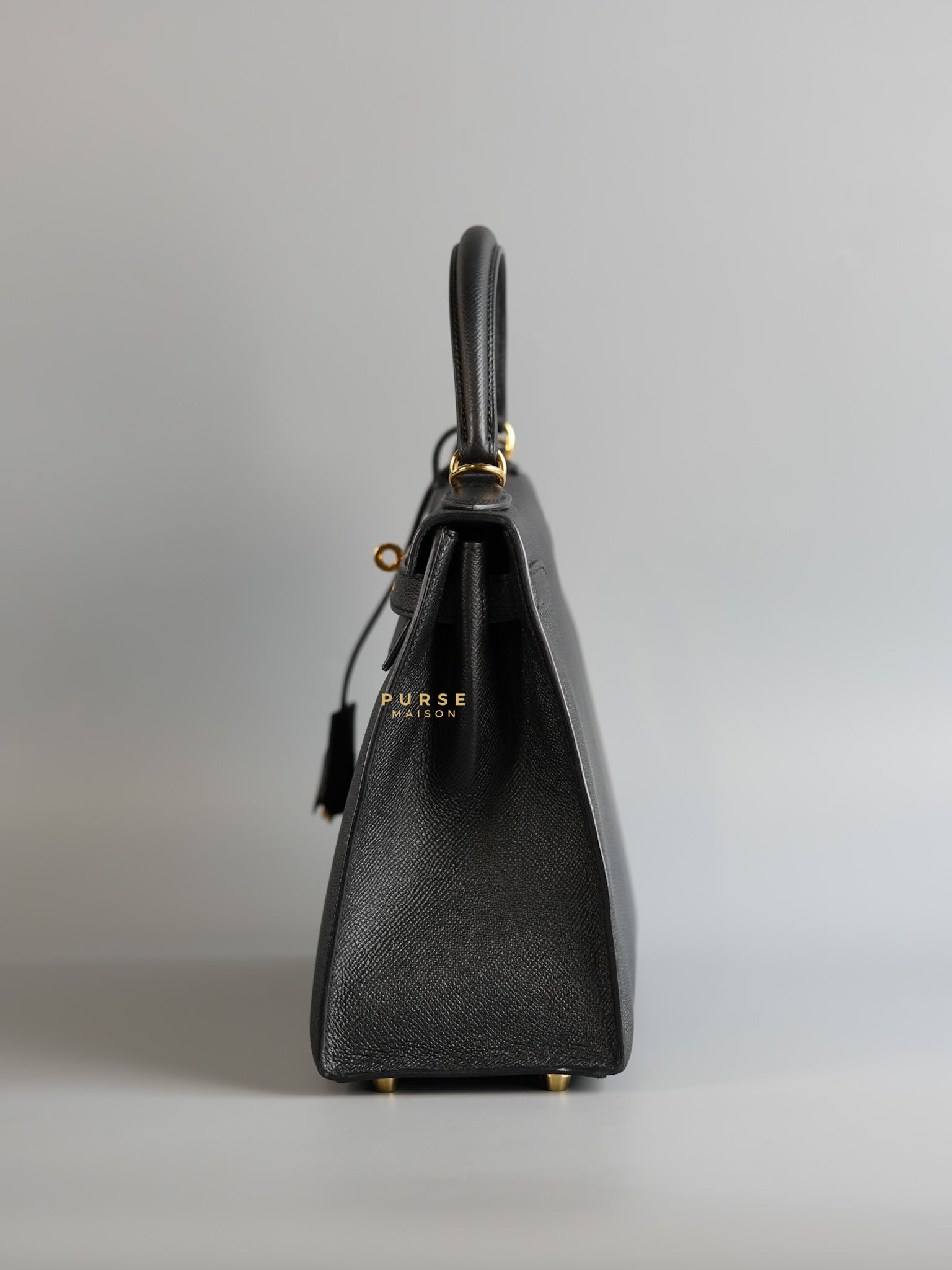 Kelly 28 Sellier Black in Epsom Leather and Gold Hardware Stamp X (2016) | Purse Maison Luxury Bags Shop