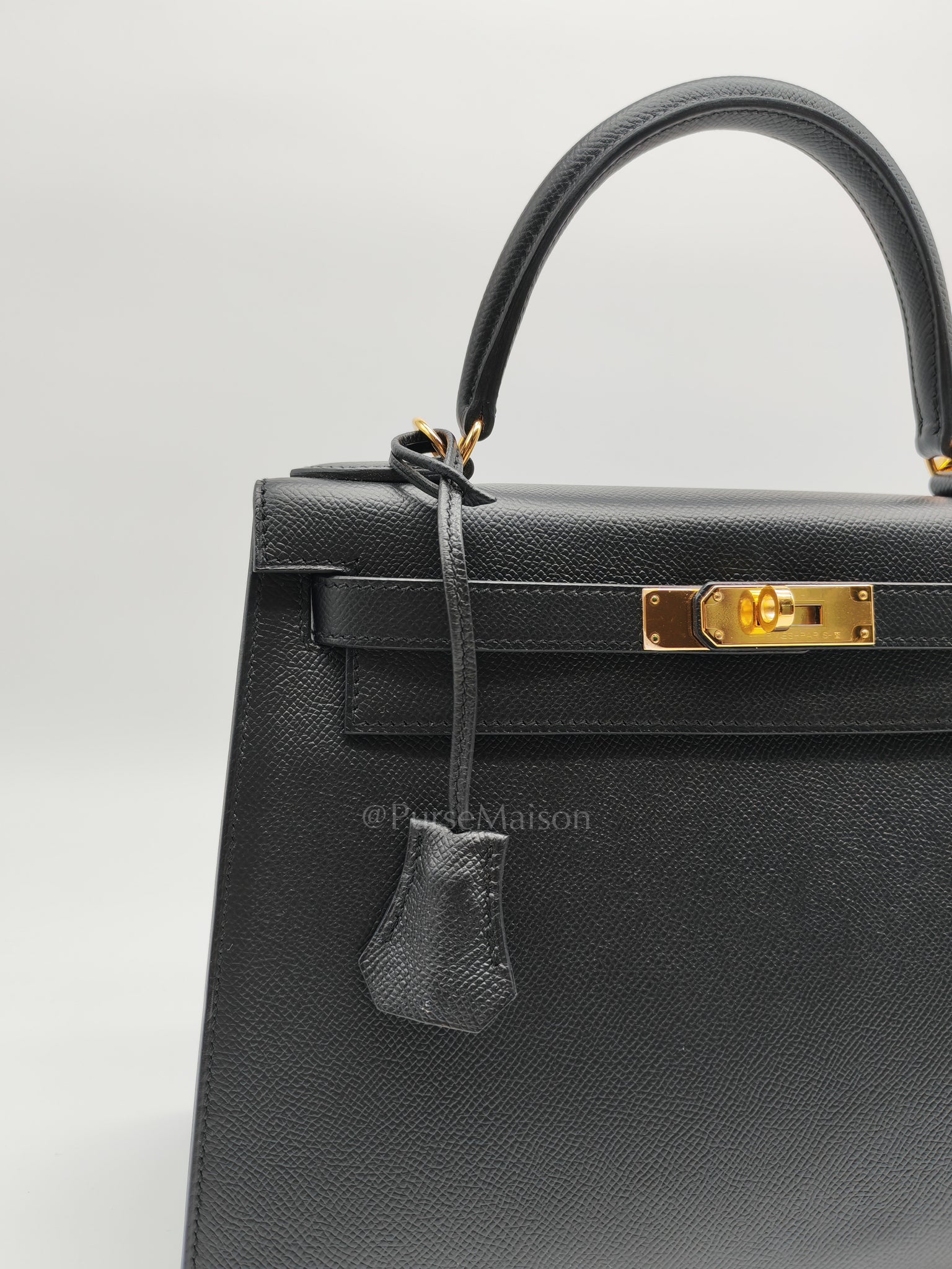 Kelly 28 Sellier in Black Epsom Leather and Gold Hardware Stamp A (2017) | Purse Maison Luxury Bags Shop