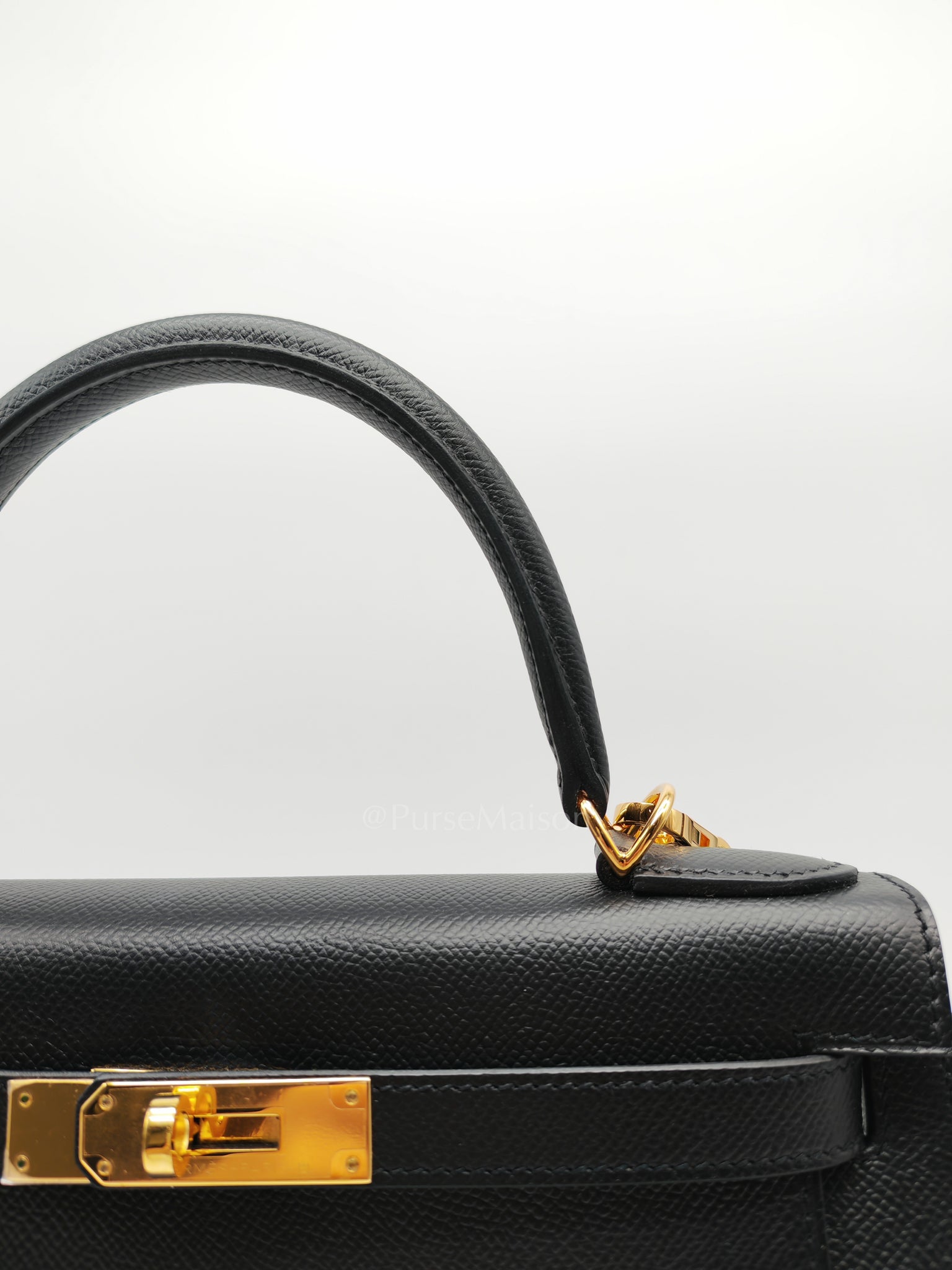 Kelly 28 Sellier in Black Epsom Leather and Gold Hardware Stamp A (2017) | Purse Maison Luxury Bags Shop
