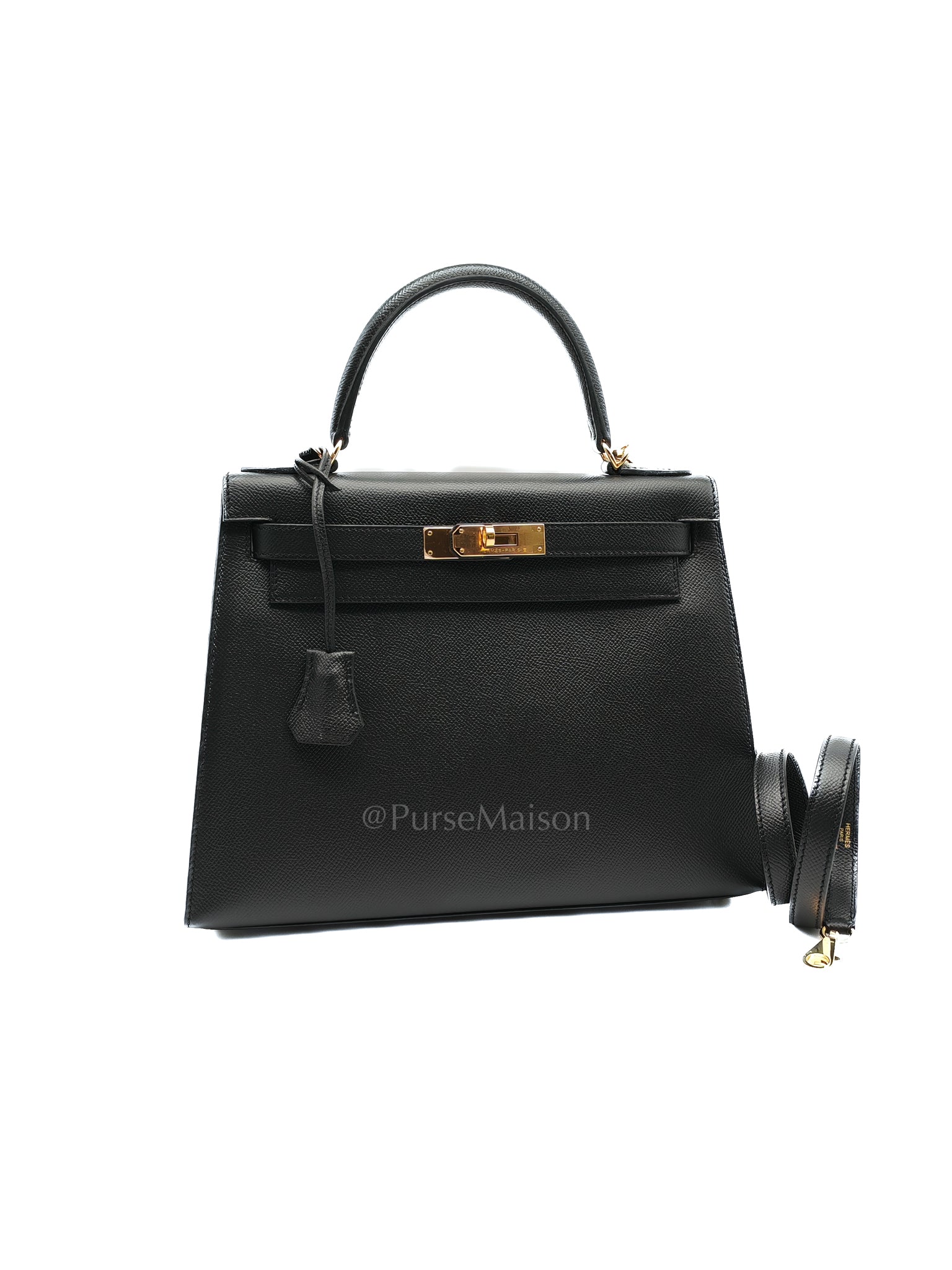 Kelly 28 Sellier in Black Epsom Leather and Gold Hardware Stamp A (2017) | Purse Maison Luxury Bags Shop