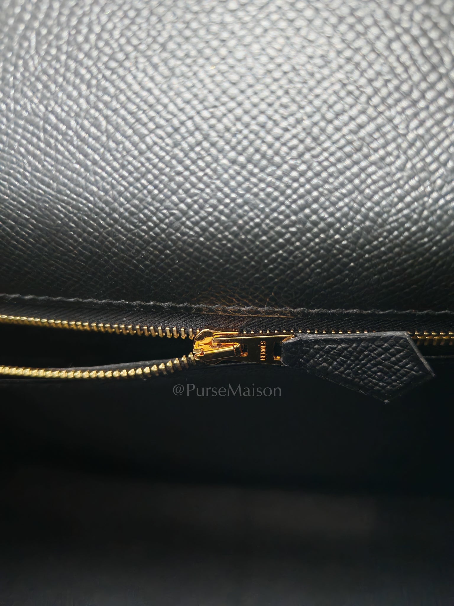 Kelly 28 Sellier in Black Epsom Leather and Gold Hardware Stamp A (2017) | Purse Maison Luxury Bags Shop