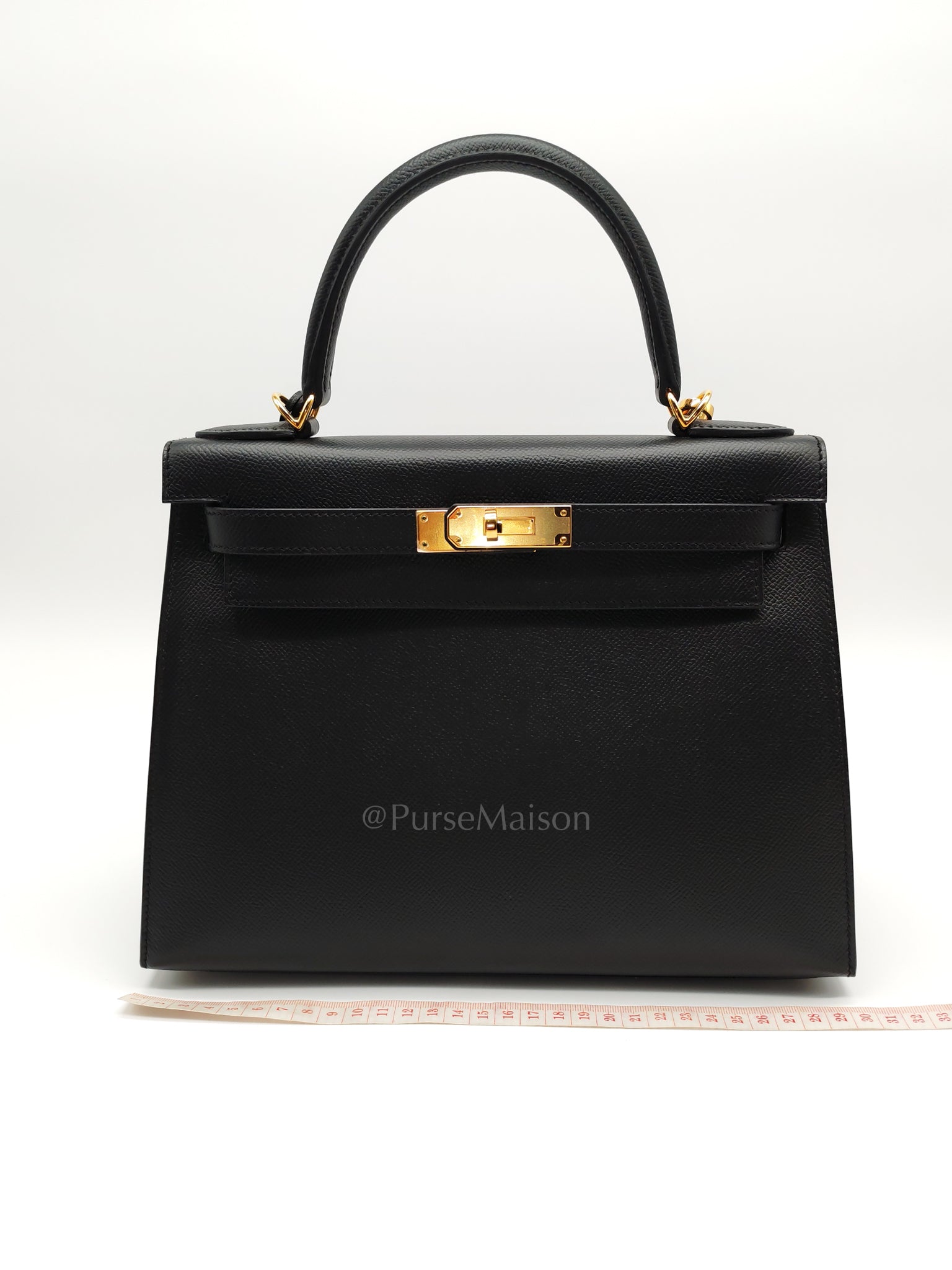 Kelly 28 Sellier in Black Epsom Leather and Gold Hardware Stamp A (2017) | Purse Maison Luxury Bags Shop