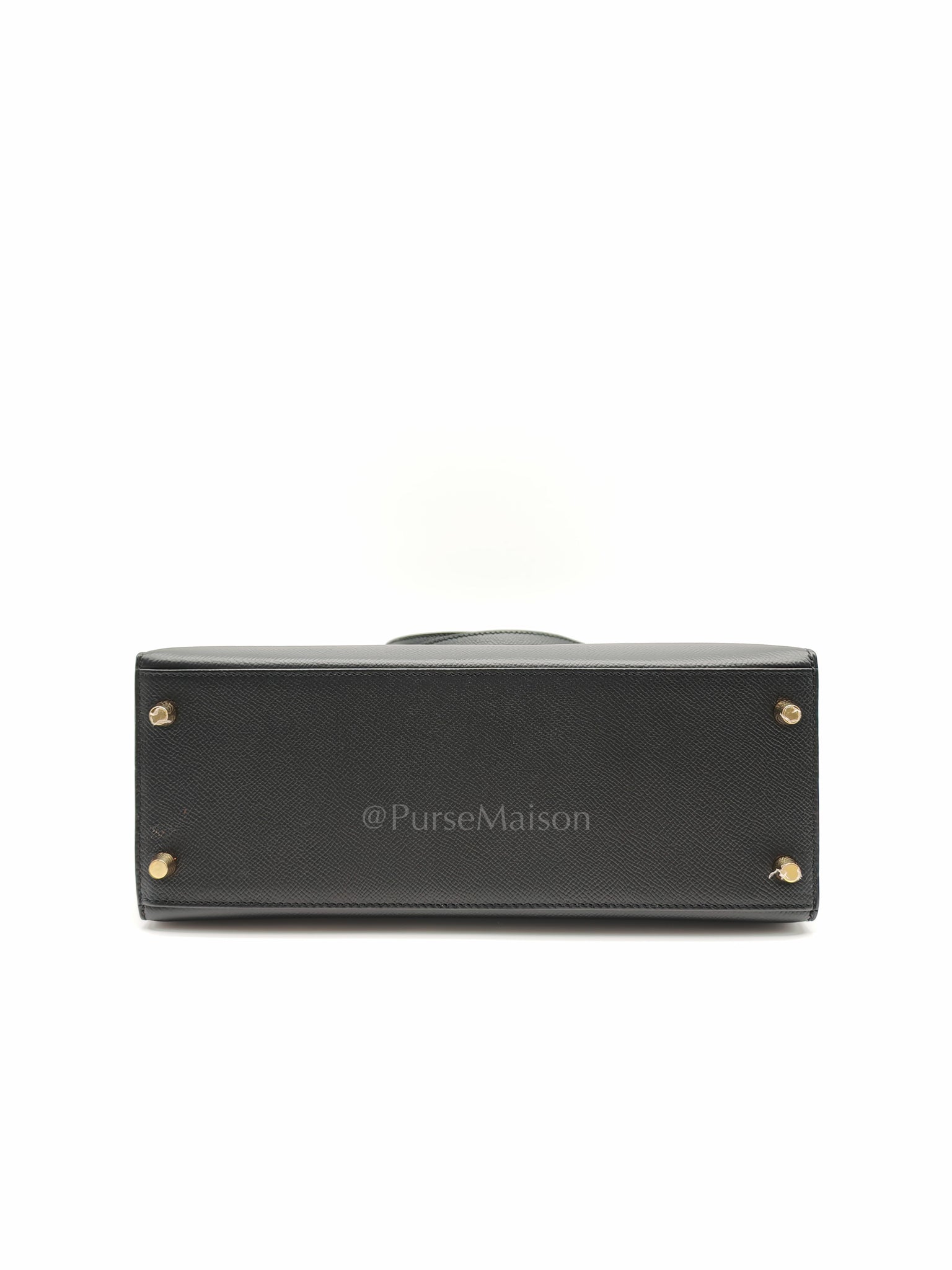 Kelly 28 Sellier in Black Epsom Leather and Gold Hardware Stamp A (2017) | Purse Maison Luxury Bags Shop