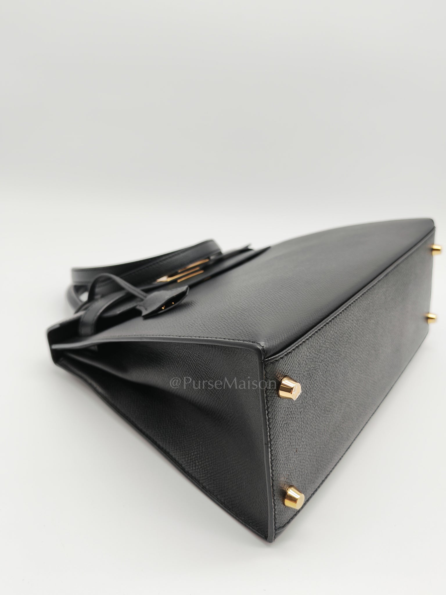 Kelly 28 Sellier in Black Epsom Leather and Gold Hardware Stamp A (2017) | Purse Maison Luxury Bags Shop