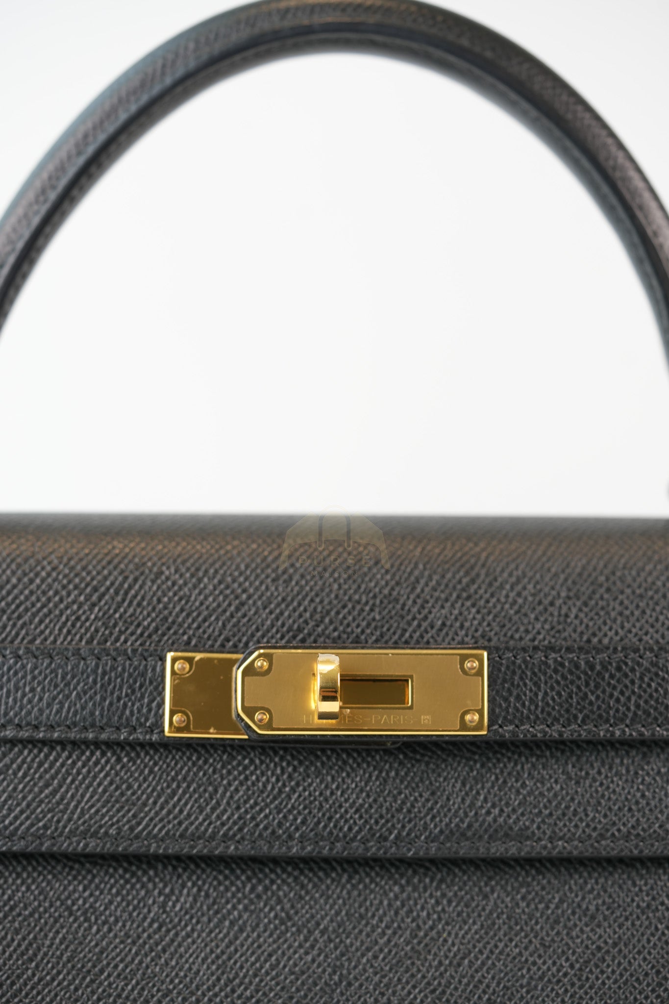 Kelly 28 Sellier in Black Epsom Leather and Gold Hardware Stamp C (2018) | Purse Maison Luxury Bags Shop