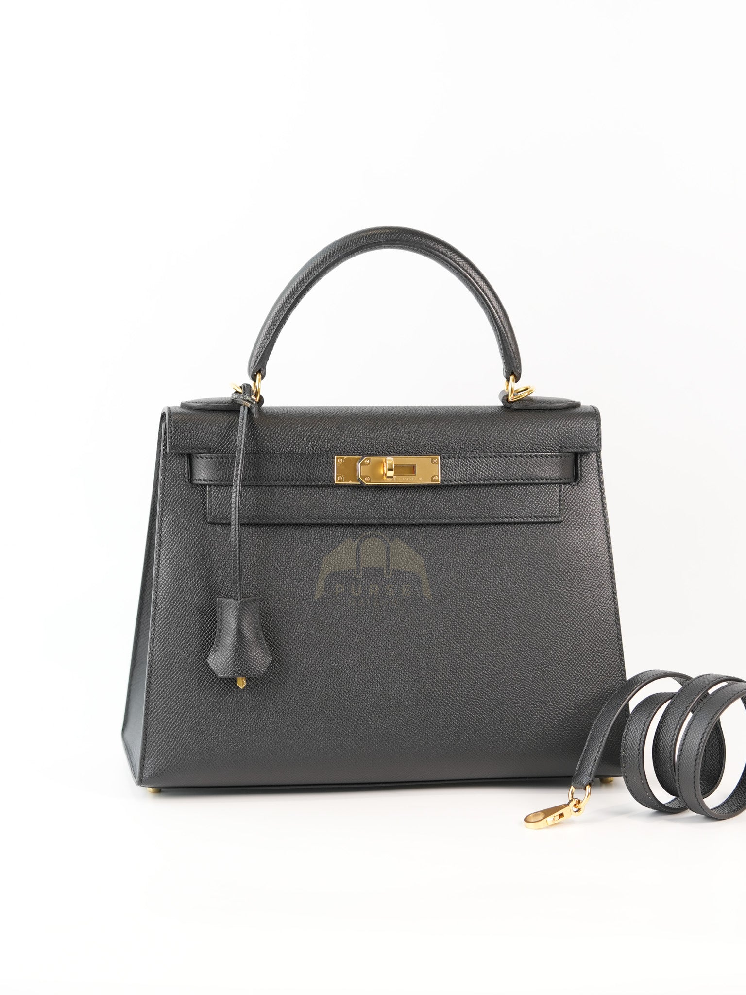 Kelly 28 Sellier in Black Epsom Leather and Gold Hardware Stamp C (2018) | Purse Maison Luxury Bags Shop