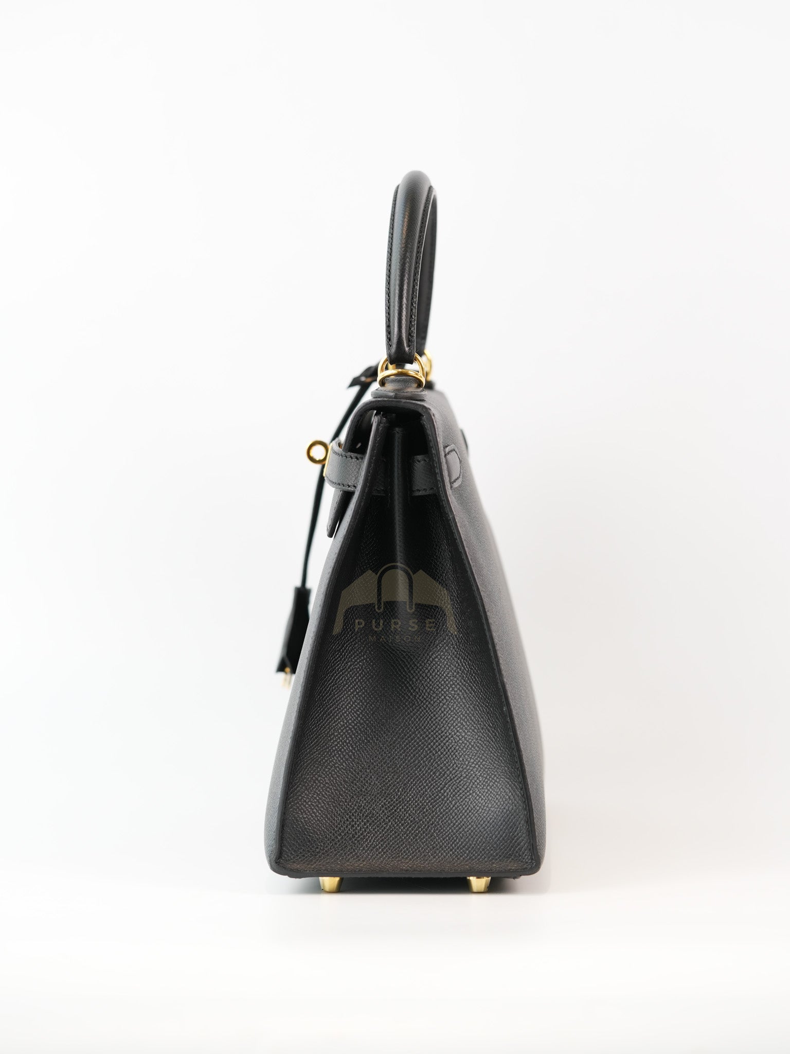 Kelly 28 Sellier in Black Epsom Leather and Gold Hardware Stamp C (2018) | Purse Maison Luxury Bags Shop