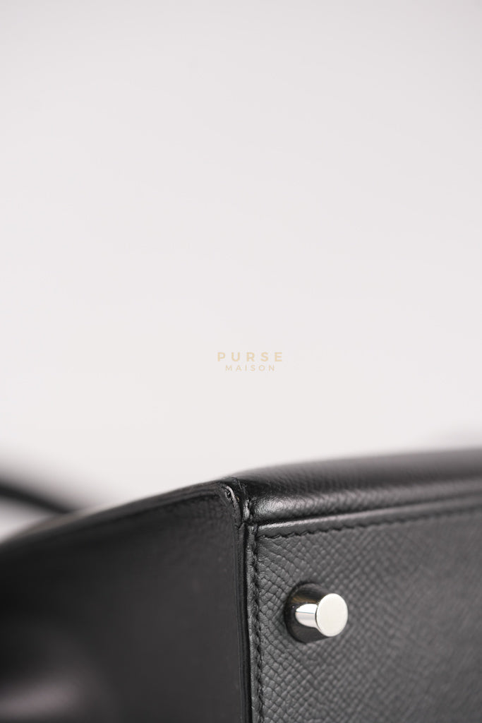 Kelly 28 Sellier in Black Epsom Leather and Palladium Hardware Stamp C (2018) | Purse Maison Luxury Bags Shop