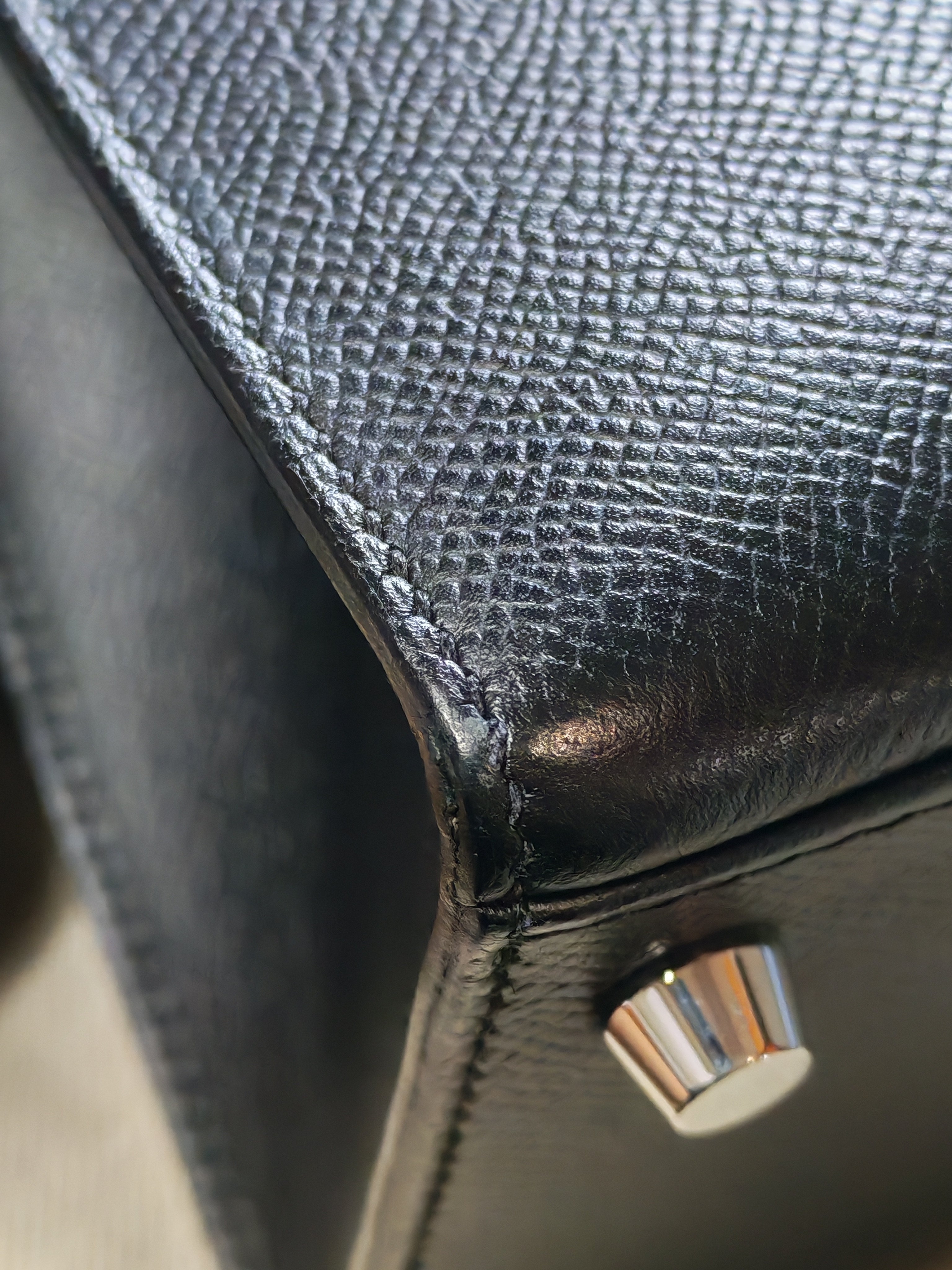 Kelly 28 Sellier in Black Epsom Leather and Palladium Hardware Stamp C (2018) | Purse Maison Luxury Bags Shop