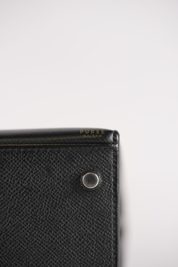 Kelly 28 Sellier in Black Epsom Leather and Palladium Hardware Stamp C (2018) | Purse Maison Luxury Bags Shop