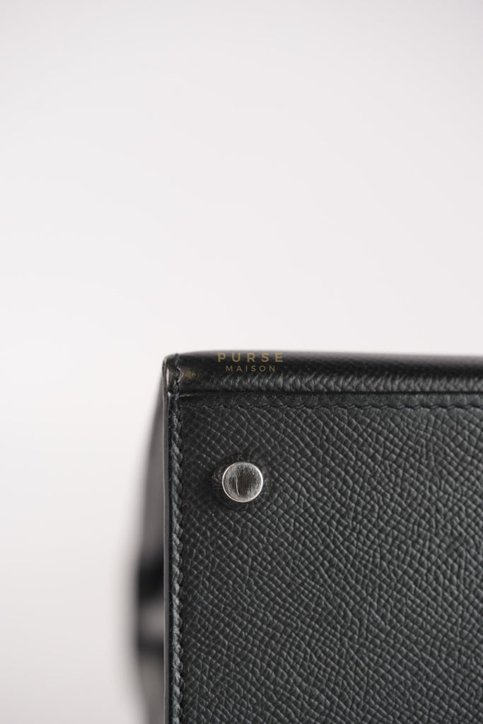 Kelly 28 Sellier in Black Epsom Leather and Palladium Hardware Stamp C (2018) | Purse Maison Luxury Bags Shop