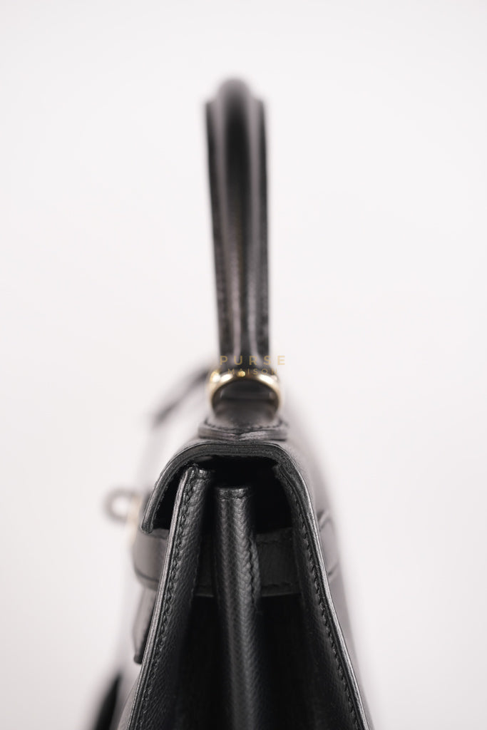 Kelly 28 Sellier in Black Epsom Leather and Palladium Hardware Stamp C (2018) | Purse Maison Luxury Bags Shop