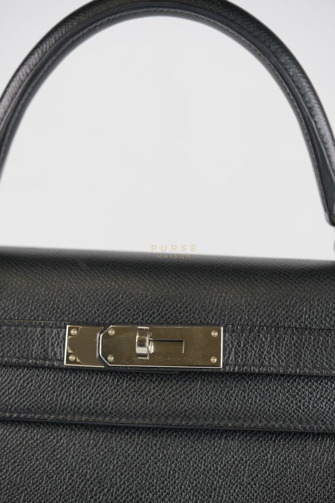 Kelly 28 Sellier in Black Epsom Leather and Palladium Hardware Stamp C (2018) | Purse Maison Luxury Bags Shop