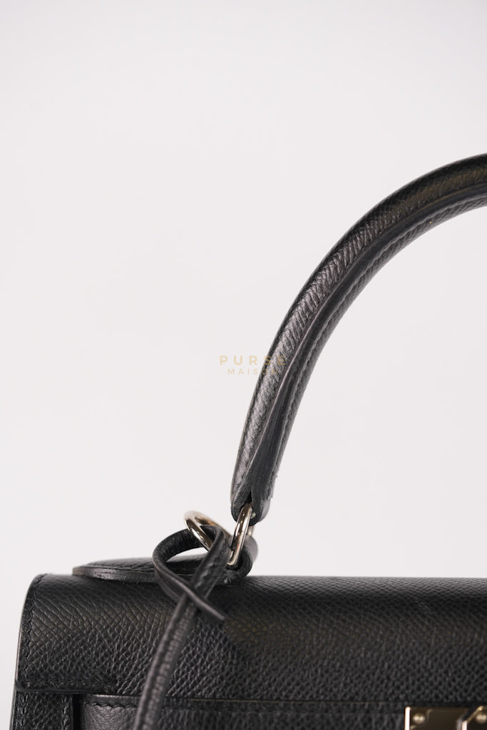 Kelly 28 Sellier in Black Epsom Leather and Palladium Hardware Stamp C (2018) | Purse Maison Luxury Bags Shop