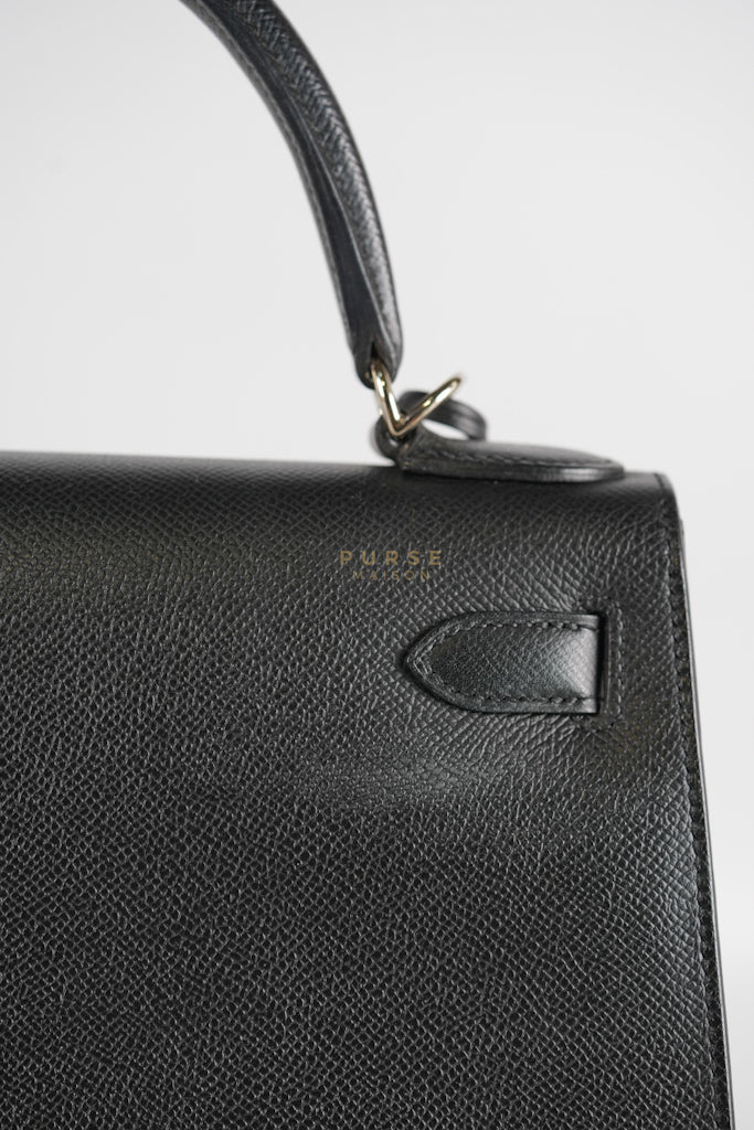 Kelly 28 Sellier in Black Epsom Leather and Palladium Hardware Stamp C (2018) | Purse Maison Luxury Bags Shop