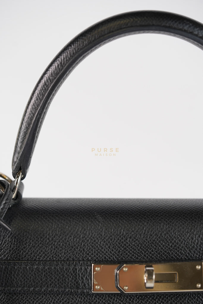 Kelly 28 Sellier in Black Epsom Leather and Palladium Hardware Stamp C (2018) | Purse Maison Luxury Bags Shop