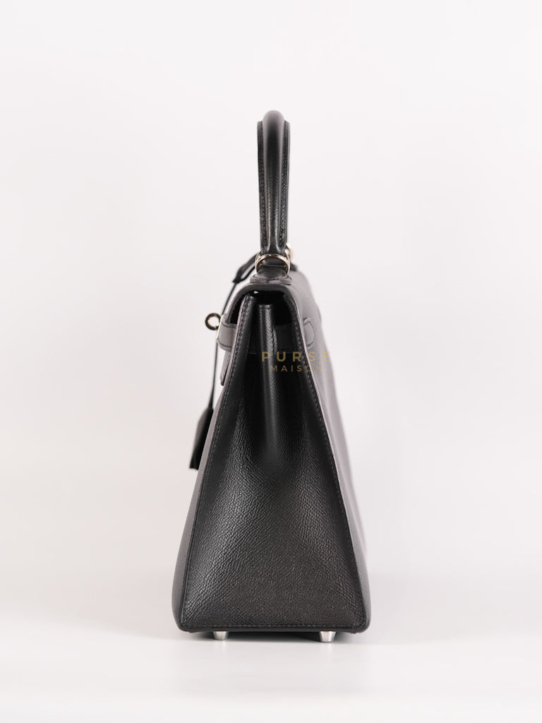 Kelly 28 Sellier in Black Epsom Leather and Palladium Hardware Stamp C (2018) | Purse Maison Luxury Bags Shop