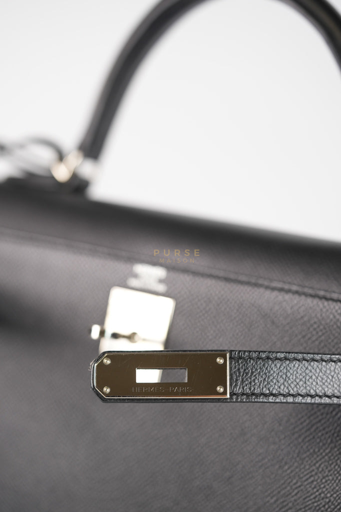 Kelly 28 Sellier in Black Epsom Leather and Palladium Hardware Stamp C (2018) | Purse Maison Luxury Bags Shop