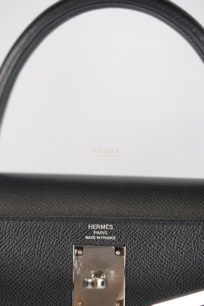 Kelly 28 Sellier in Black Epsom Leather and Palladium Hardware Stamp C (2018) | Purse Maison Luxury Bags Shop
