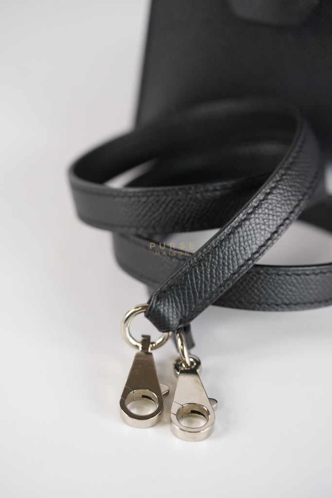 Kelly 28 Sellier in Black Epsom Leather and Palladium Hardware Stamp C (2018) | Purse Maison Luxury Bags Shop