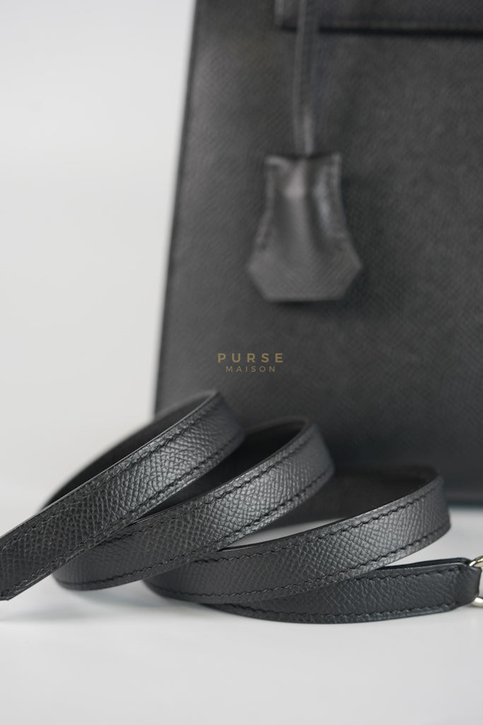 Kelly 28 Sellier in Black Epsom Leather and Palladium Hardware Stamp C (2018) | Purse Maison Luxury Bags Shop