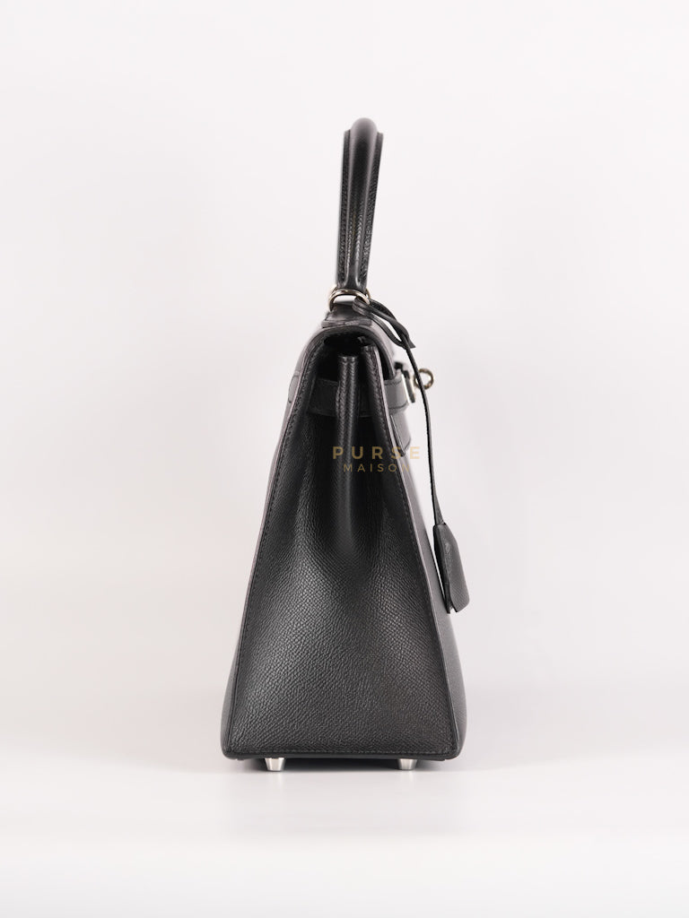 Kelly 28 Sellier in Black Epsom Leather and Palladium Hardware Stamp C (2018) | Purse Maison Luxury Bags Shop