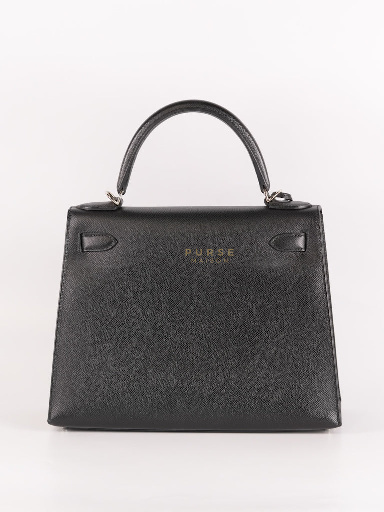 Kelly 28 Sellier in Black Epsom Leather and Palladium Hardware Stamp C (2018) | Purse Maison Luxury Bags Shop