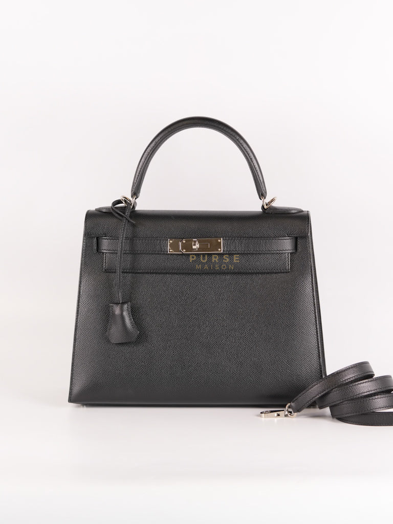Kelly 28 Sellier in Black Epsom Leather and Palladium Hardware Stamp C (2018) | Purse Maison Luxury Bags Shop