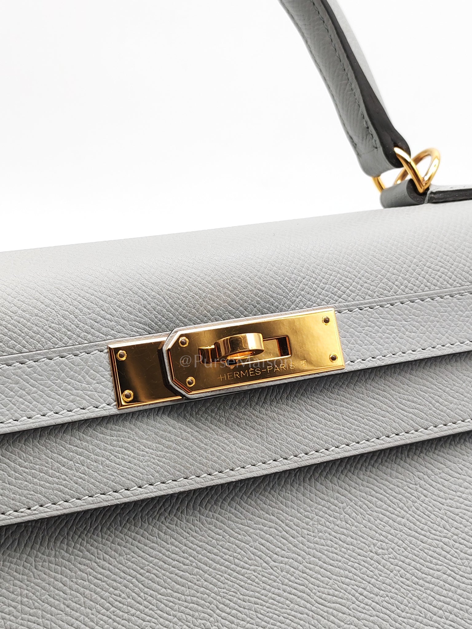 Kelly 28 Sellier in Bleu Glacier Epsom Leather and Gold Hardware Stamp C (2018) | Purse Maison Luxury Bags Shop