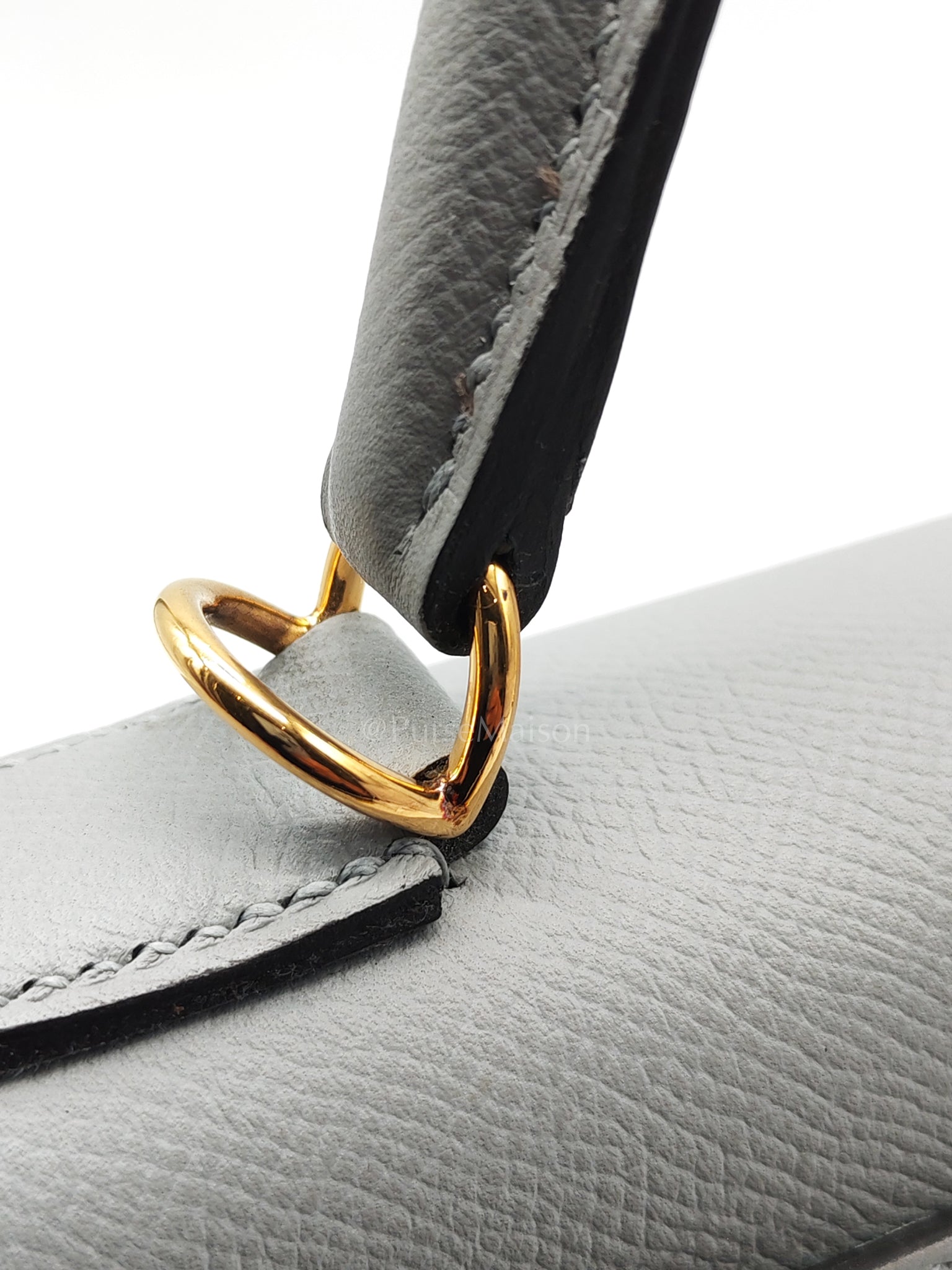 Kelly 28 Sellier in Bleu Glacier Epsom Leather and Gold Hardware Stamp C (2018) | Purse Maison Luxury Bags Shop