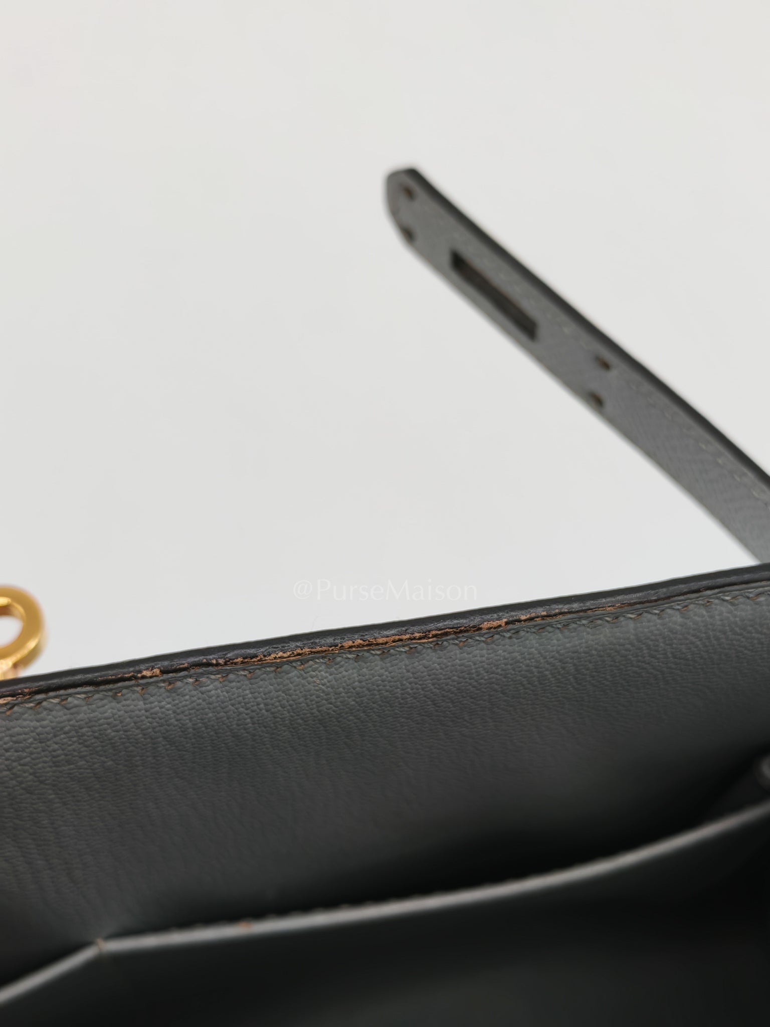 Kelly 28 Sellier in Bleu Glacier Epsom Leather and Gold Hardware Stamp C (2018) | Purse Maison Luxury Bags Shop