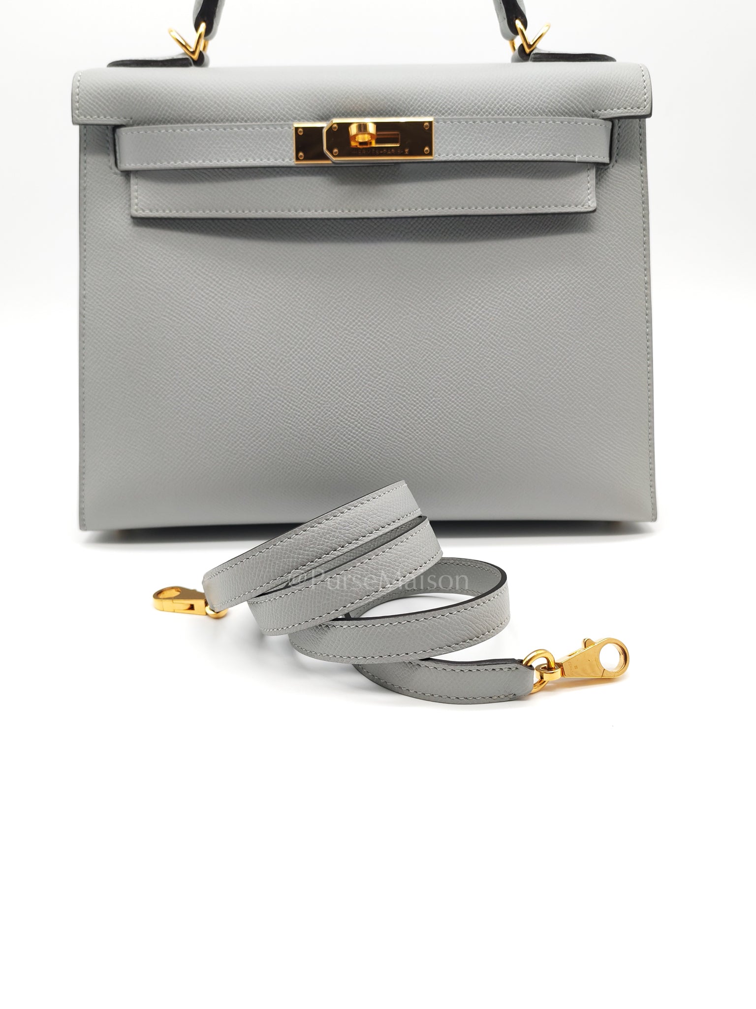 Kelly 28 Sellier in Bleu Glacier Epsom Leather and Gold Hardware Stamp C (2018) | Purse Maison Luxury Bags Shop