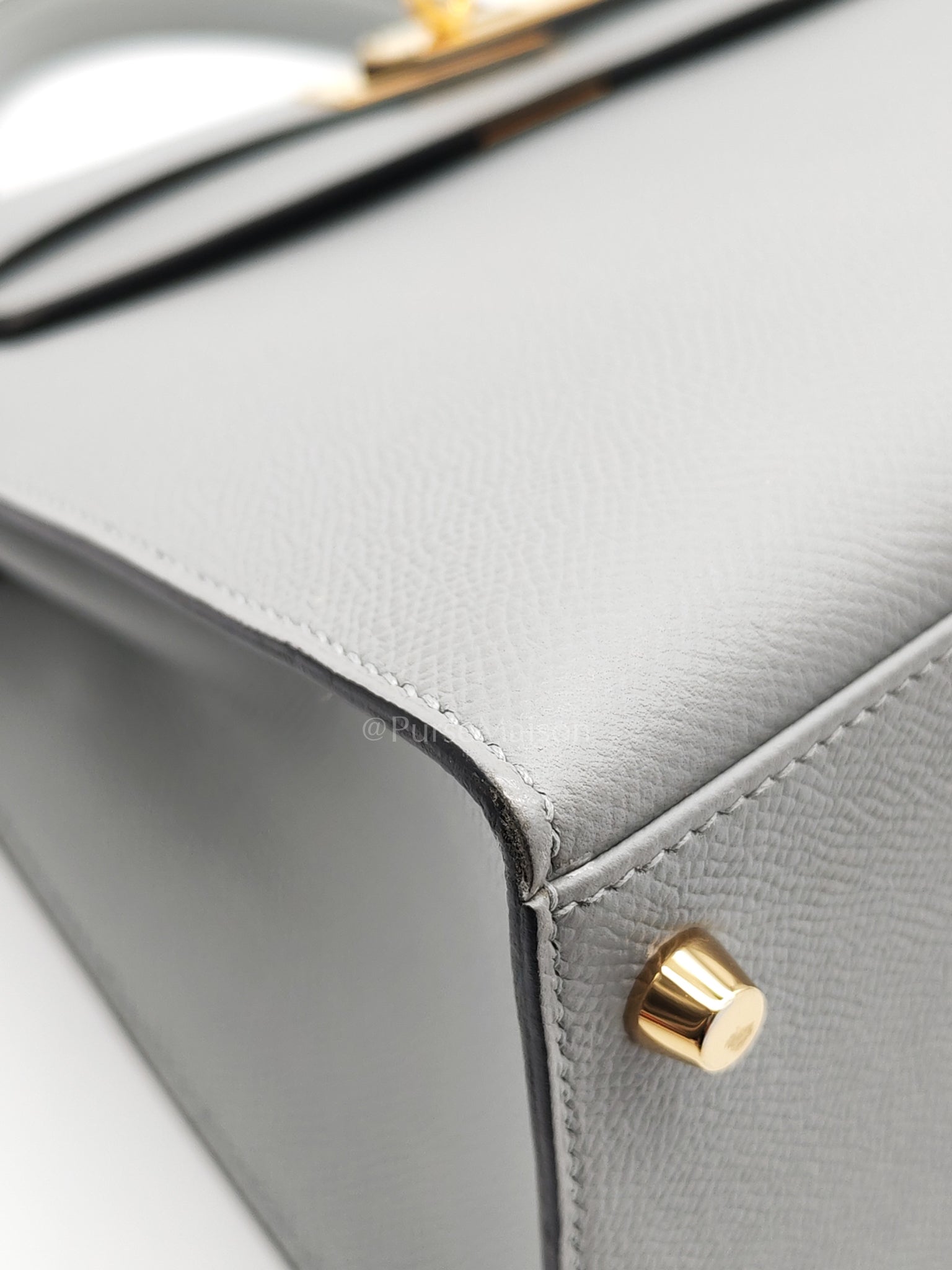 Kelly 28 Sellier in Bleu Glacier Epsom Leather and Gold Hardware Stamp C (2018) | Purse Maison Luxury Bags Shop