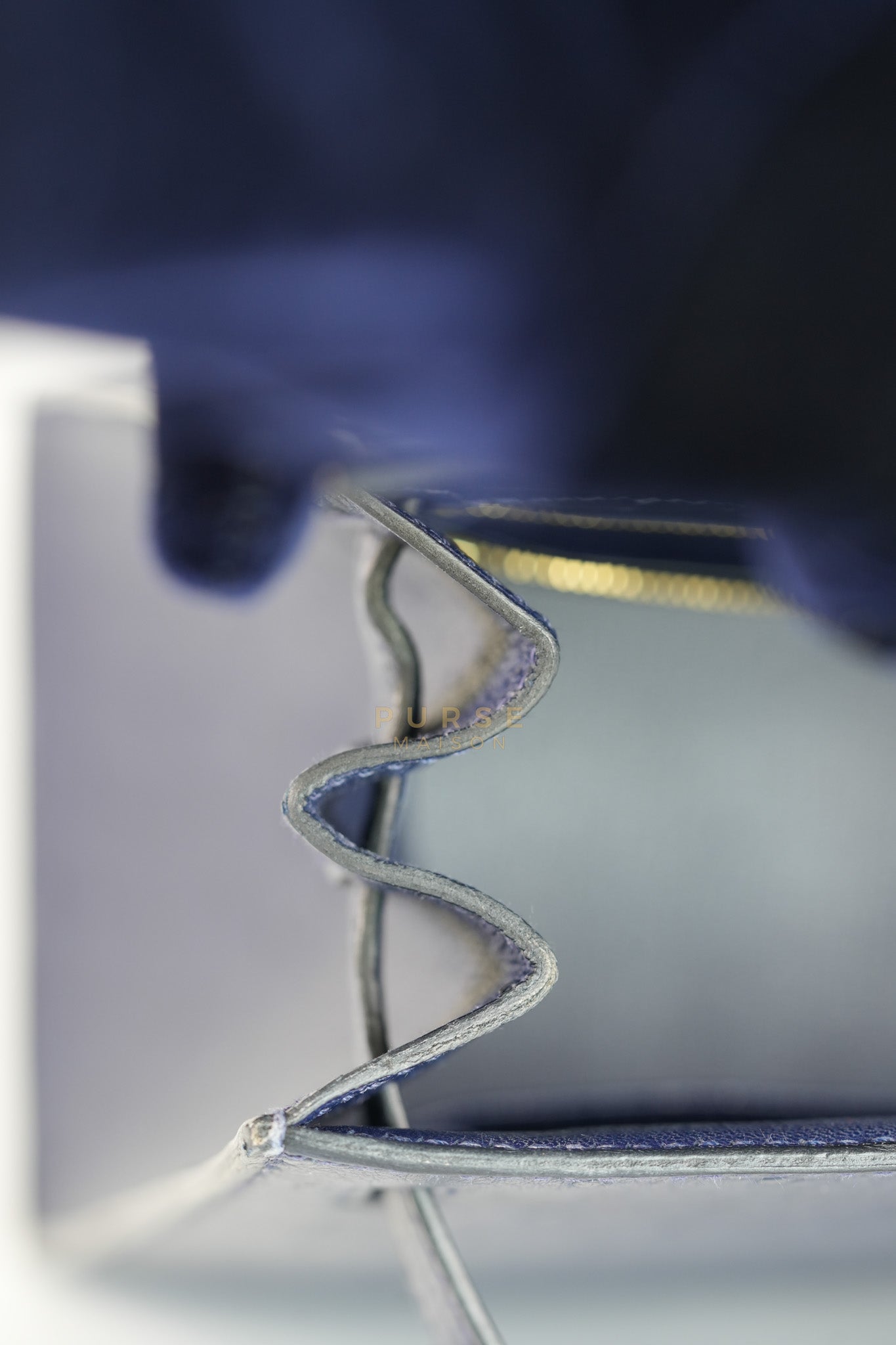 Kelly 28 Sellier in Blue Iris Ostrich Leather and Gold Hardware Stamp T (2015) | Purse Maison Luxury Bags Shop